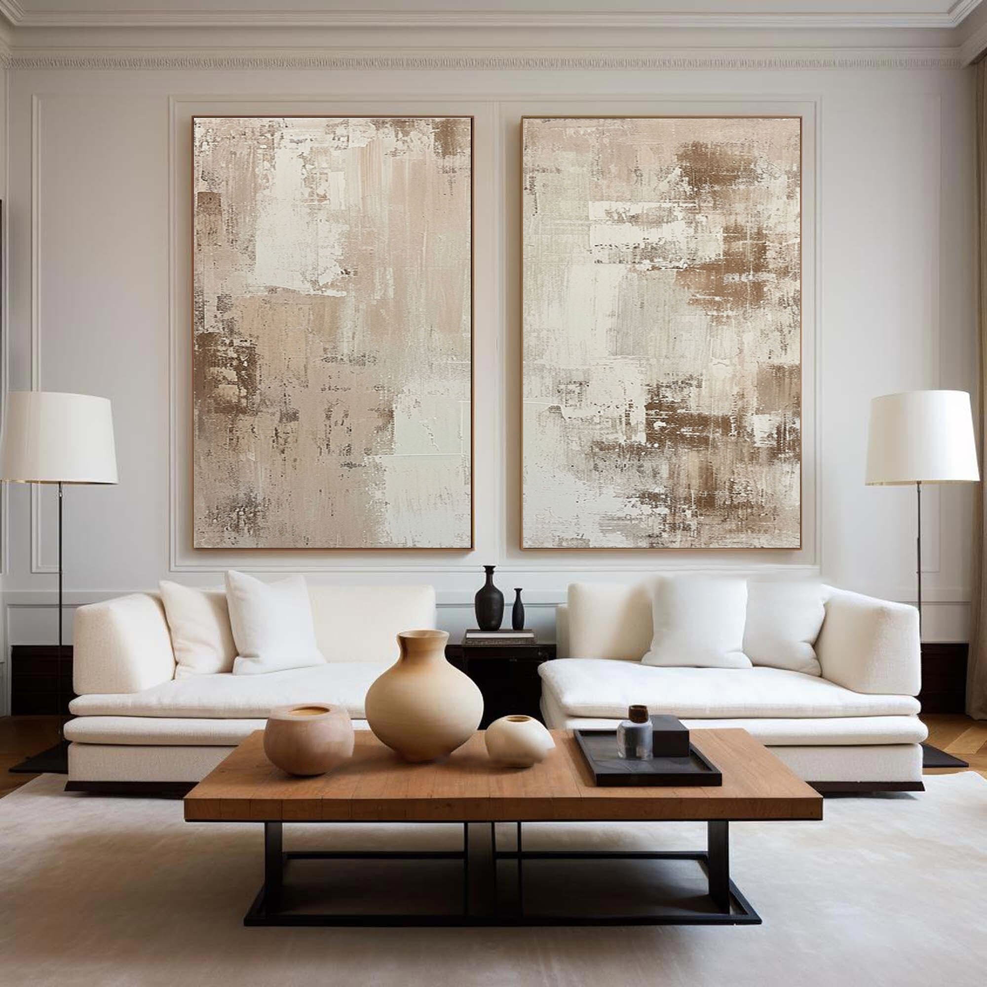 Abstract Elegance: Neutral Textured Canvas Set SET OF 2