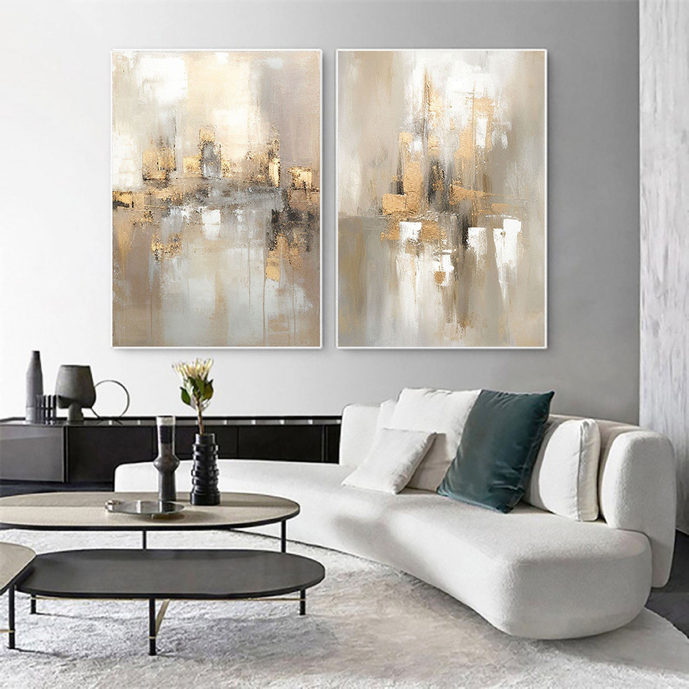 City Reflection-Modern Interior Design Abstract Urban Landscape Texture Wall Art SET OF 2