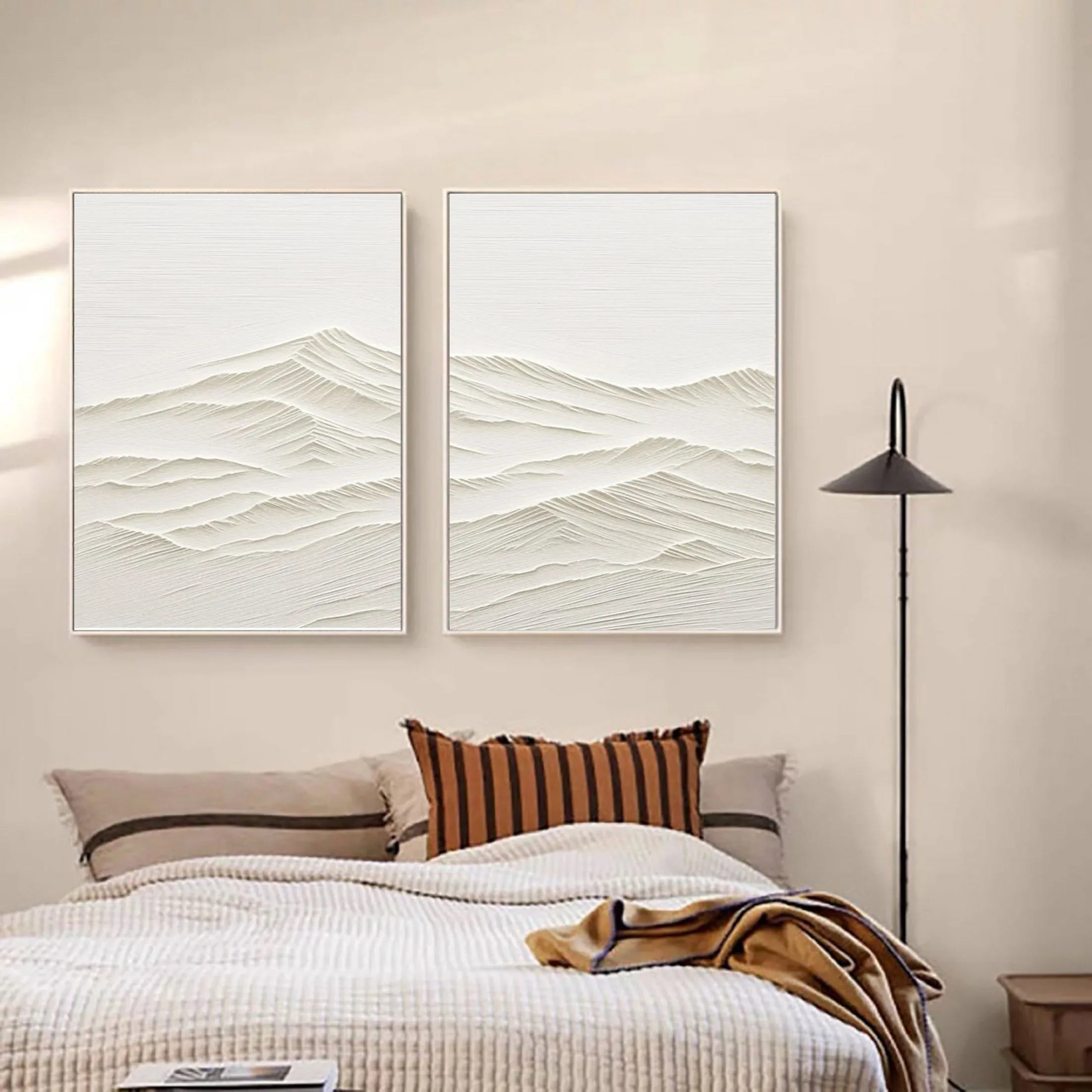 Horizon Drift SET OF 2-Wabi Sabi Style Symmetrical Shallow Rice Mountain Texture Wall Art - artextured