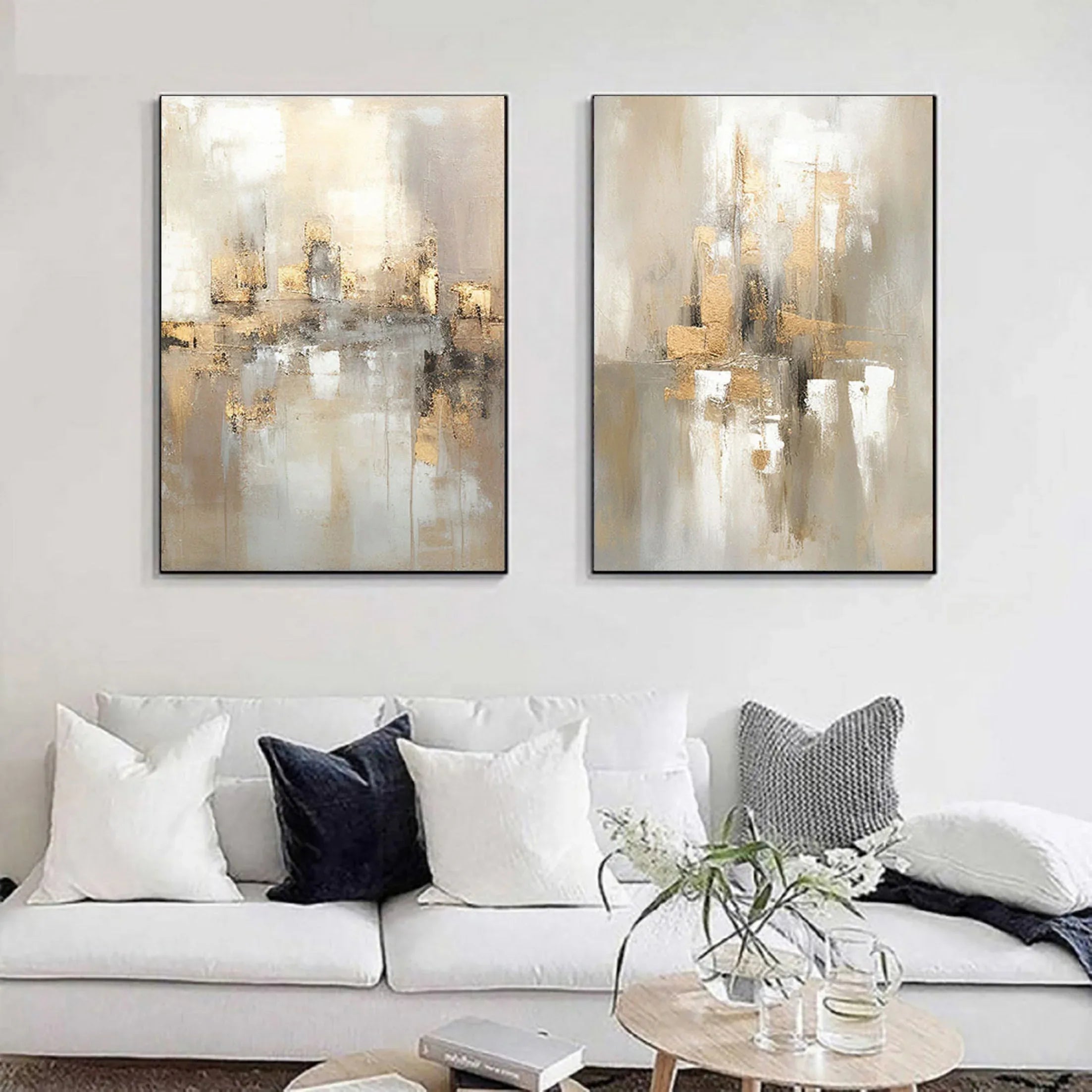 City Reflection-Modern Interior Design Abstract Urban Landscape Texture Wall Art SET OF 2 - artextured