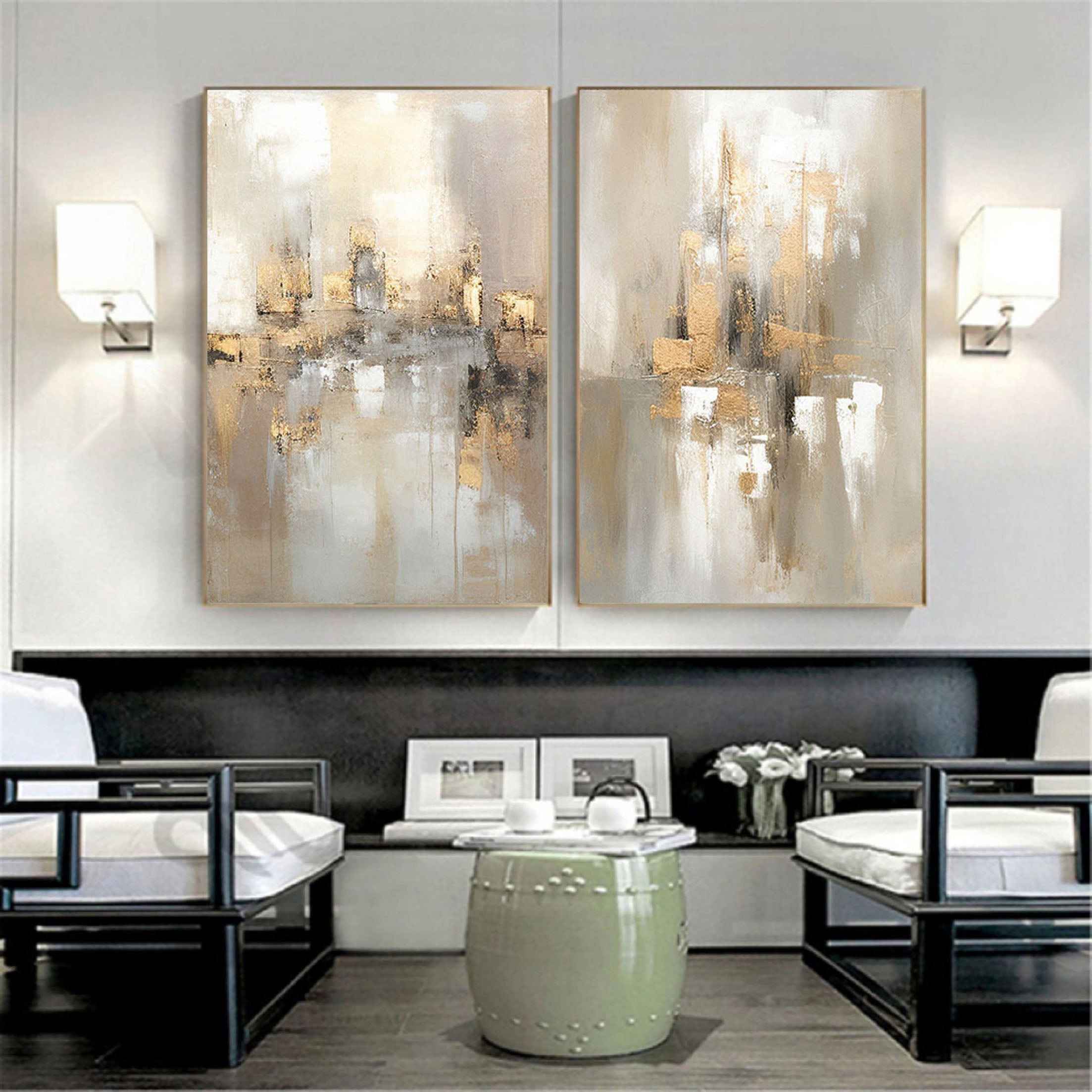 City Reflection-Modern Interior Design Abstract Urban Landscape Texture Wall Art SET OF 2