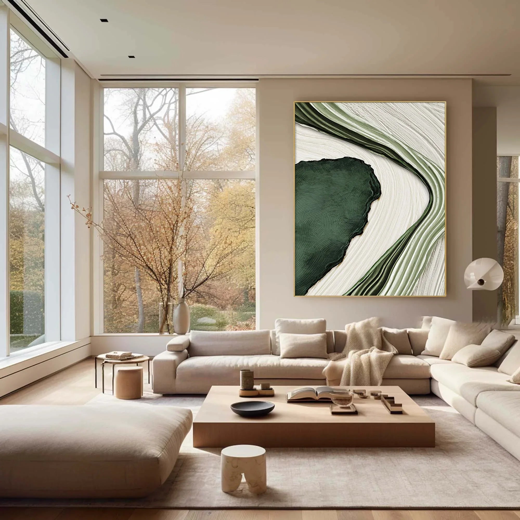 Verdant Flow-Modern Home Decoration Green and White Flowing Texture Wall Art - artextured