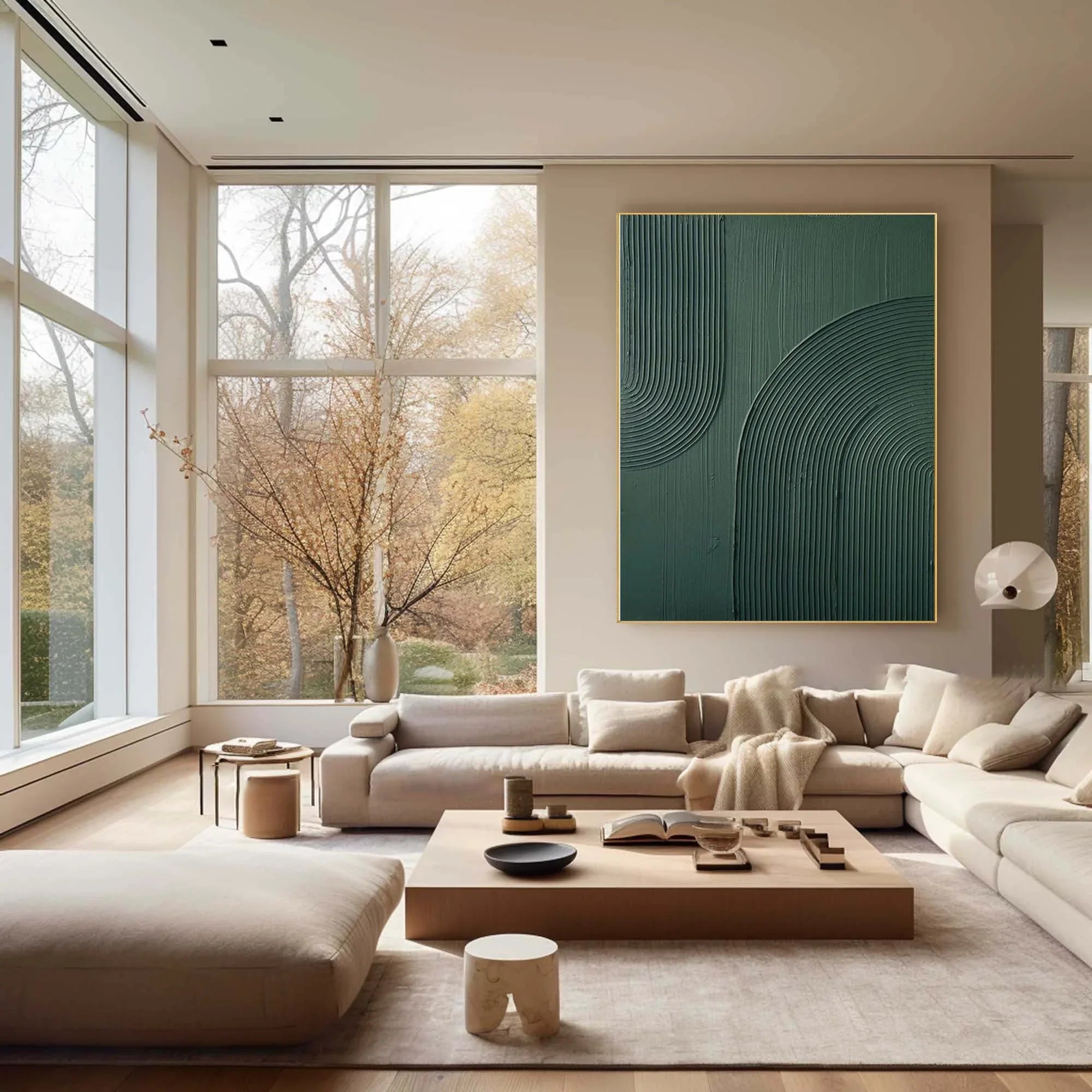 Emerald Echoes-Modern Minimalist Dark Green Curved Abstract Geometric Wall Art - artextured