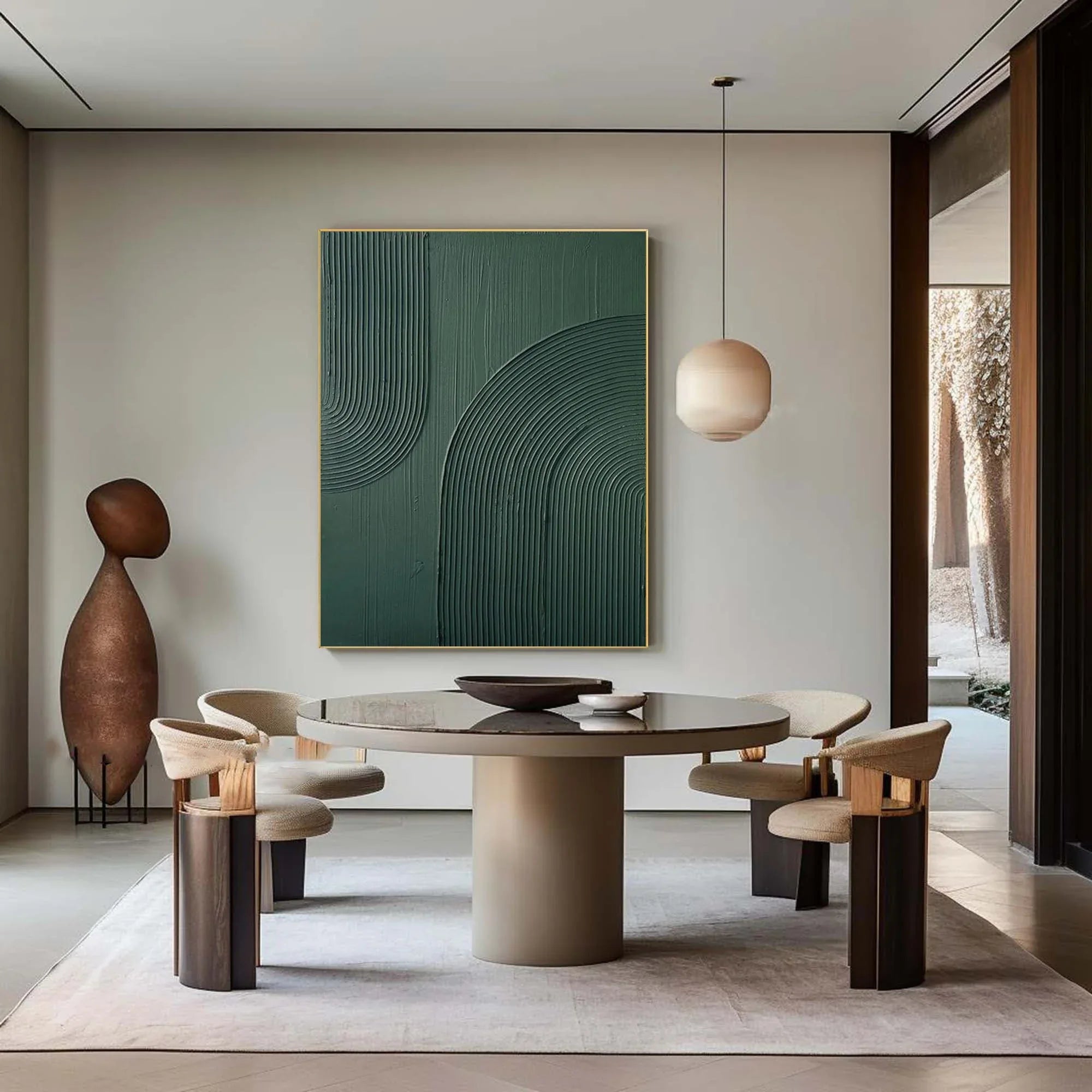 Emerald Echoes-Modern Minimalist Dark Green Curved Abstract Geometric Wall Art - artextured