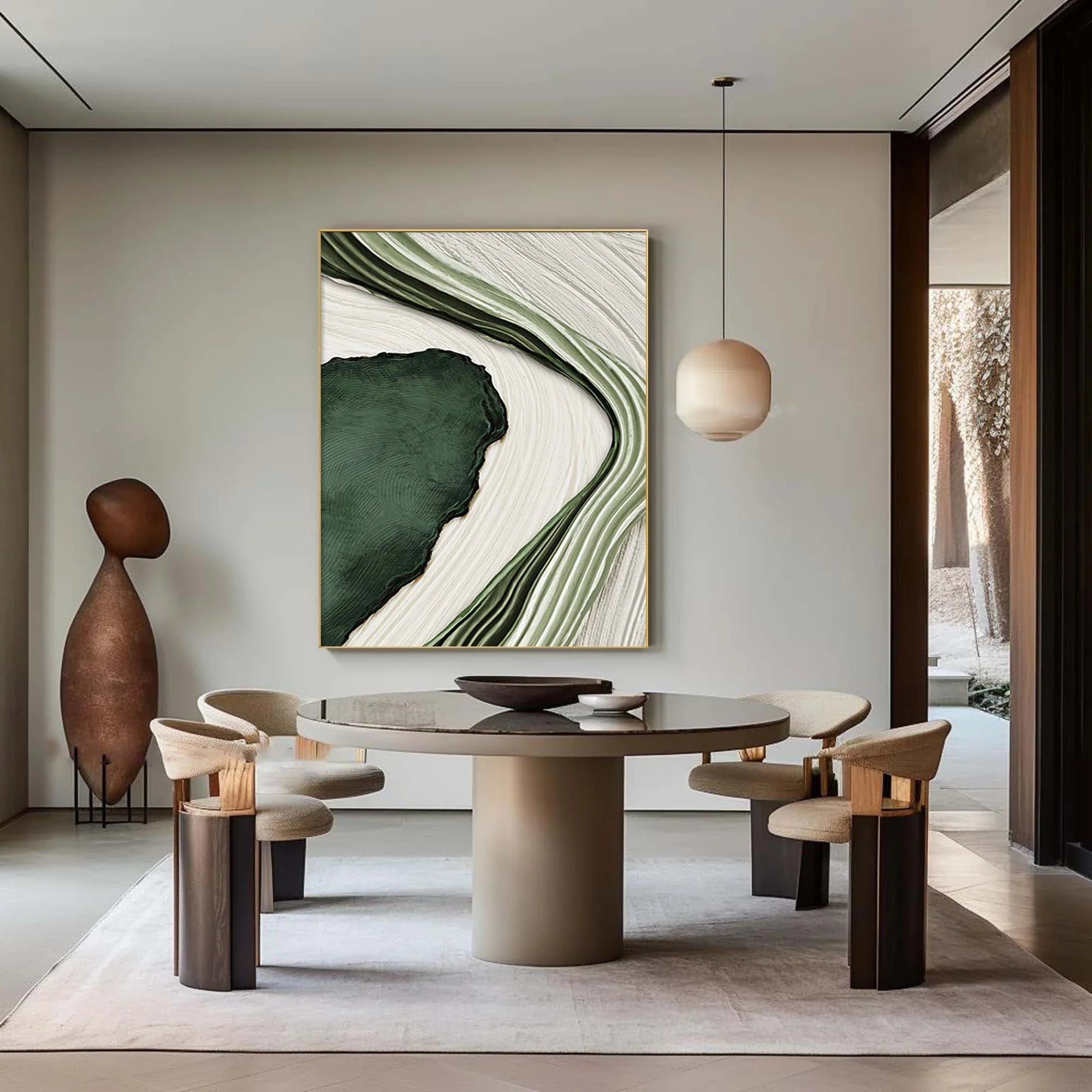 Verdant Flow-Modern Home Decoration Green and White Flowing Texture Wall Art - artextured