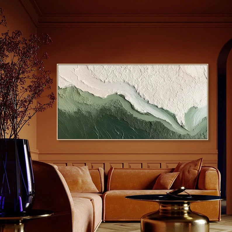 Verdant Ridge – Minimal Textured Abstract Landscape Painting#AB14010