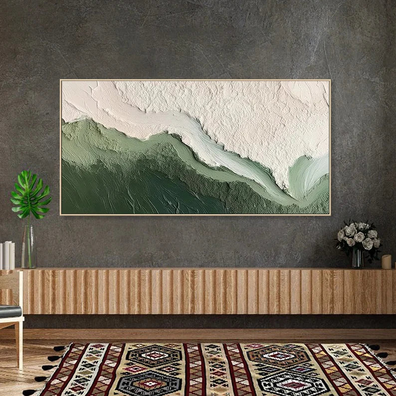 Verdant Ridge – Minimal Textured Abstract Landscape Painting#AB14010