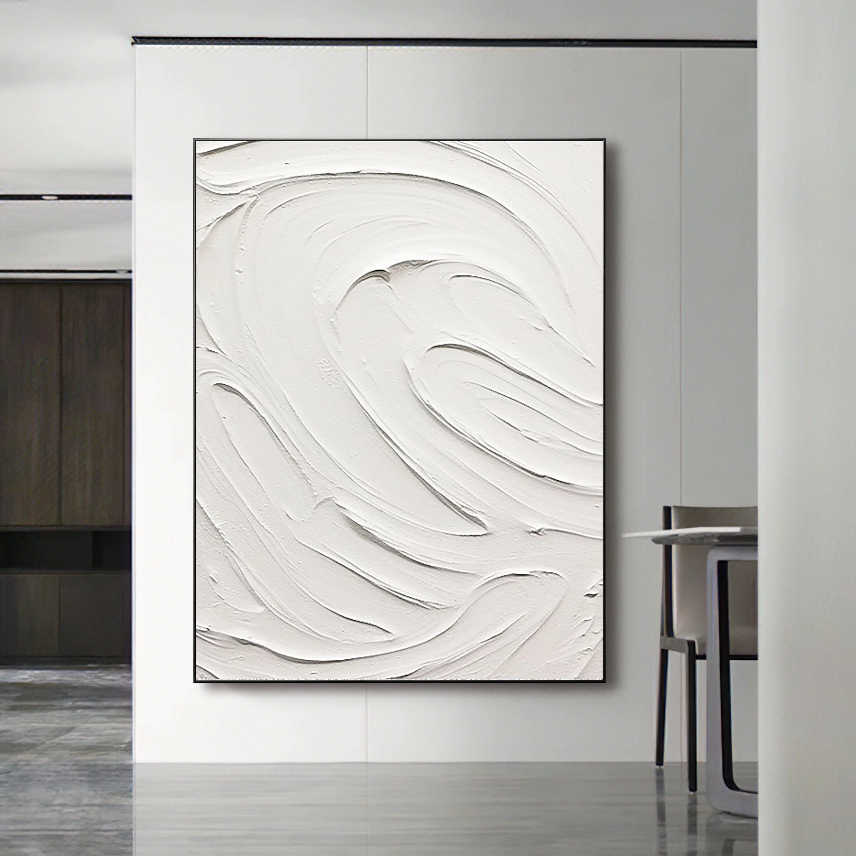 White Swirl Echo-Elegant Minimalist White Textured Abstract Art for Modern Spaces - artextured