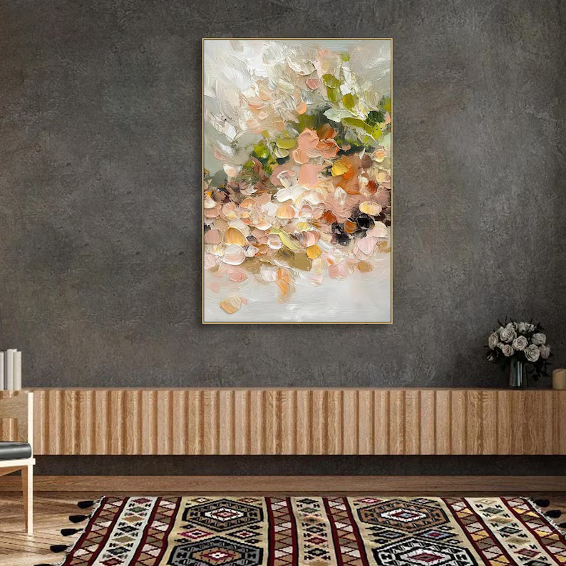 Blossom Whispers – Soft Textured Abstract Floral Painting#AB14009