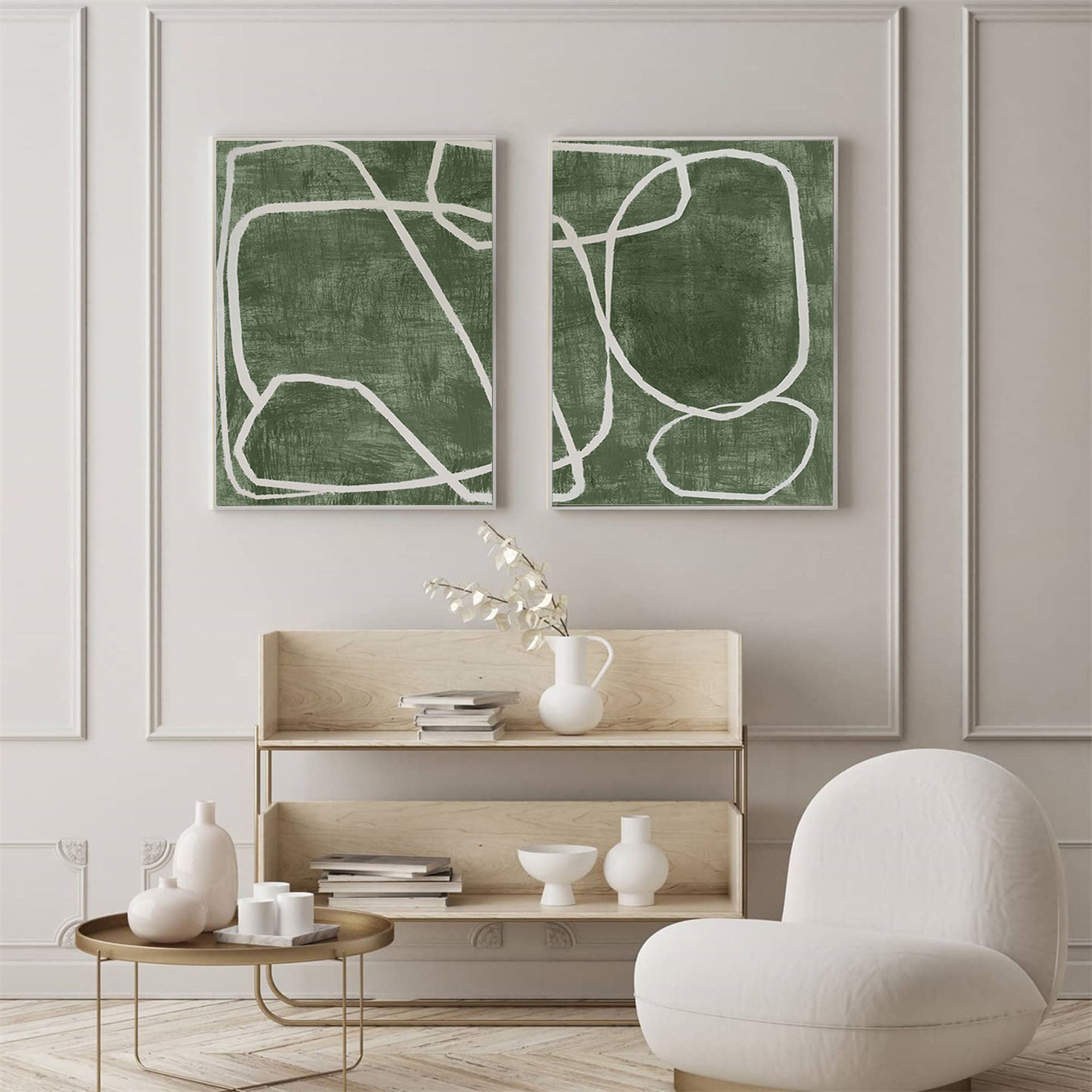 Emerald Dual Canvas Art - Geometric Minimalist Lines SET OF 2