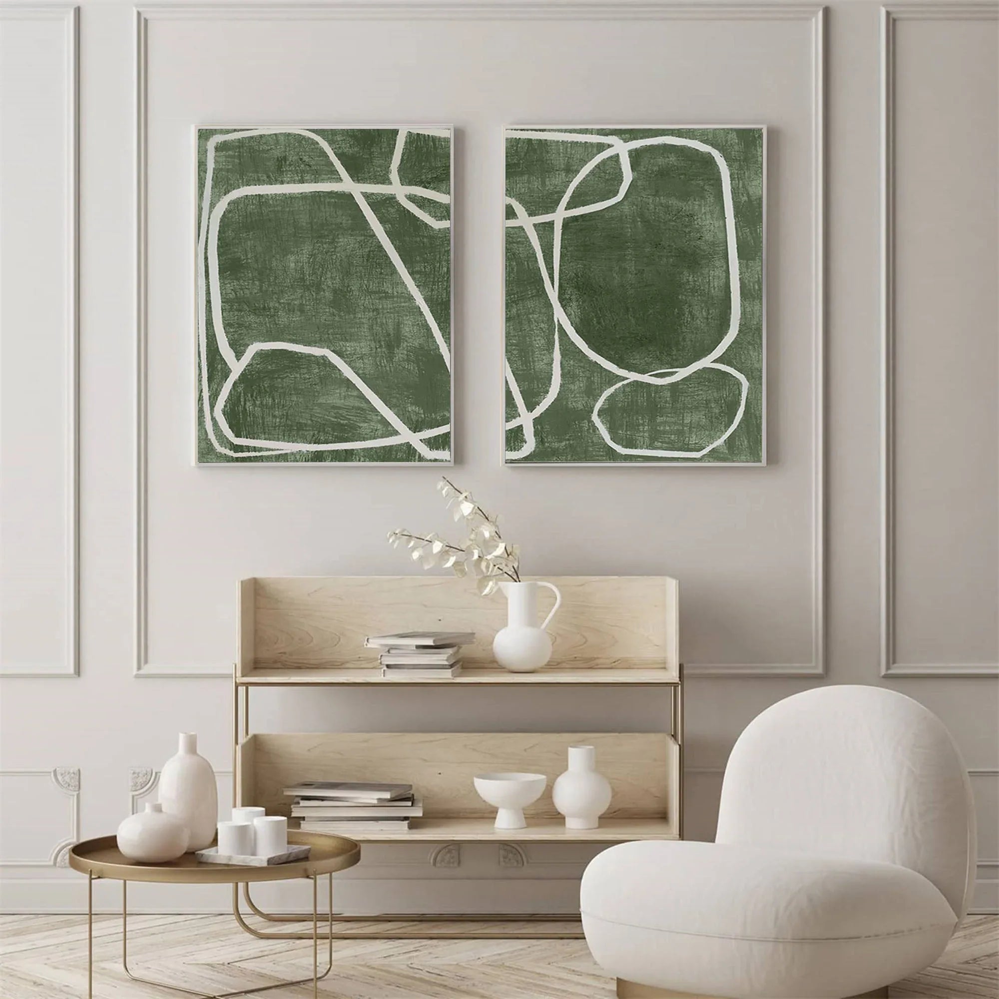 Emerald Dual Canvas Art - Geometric Minimalist Lines SET OF 2 - artextured