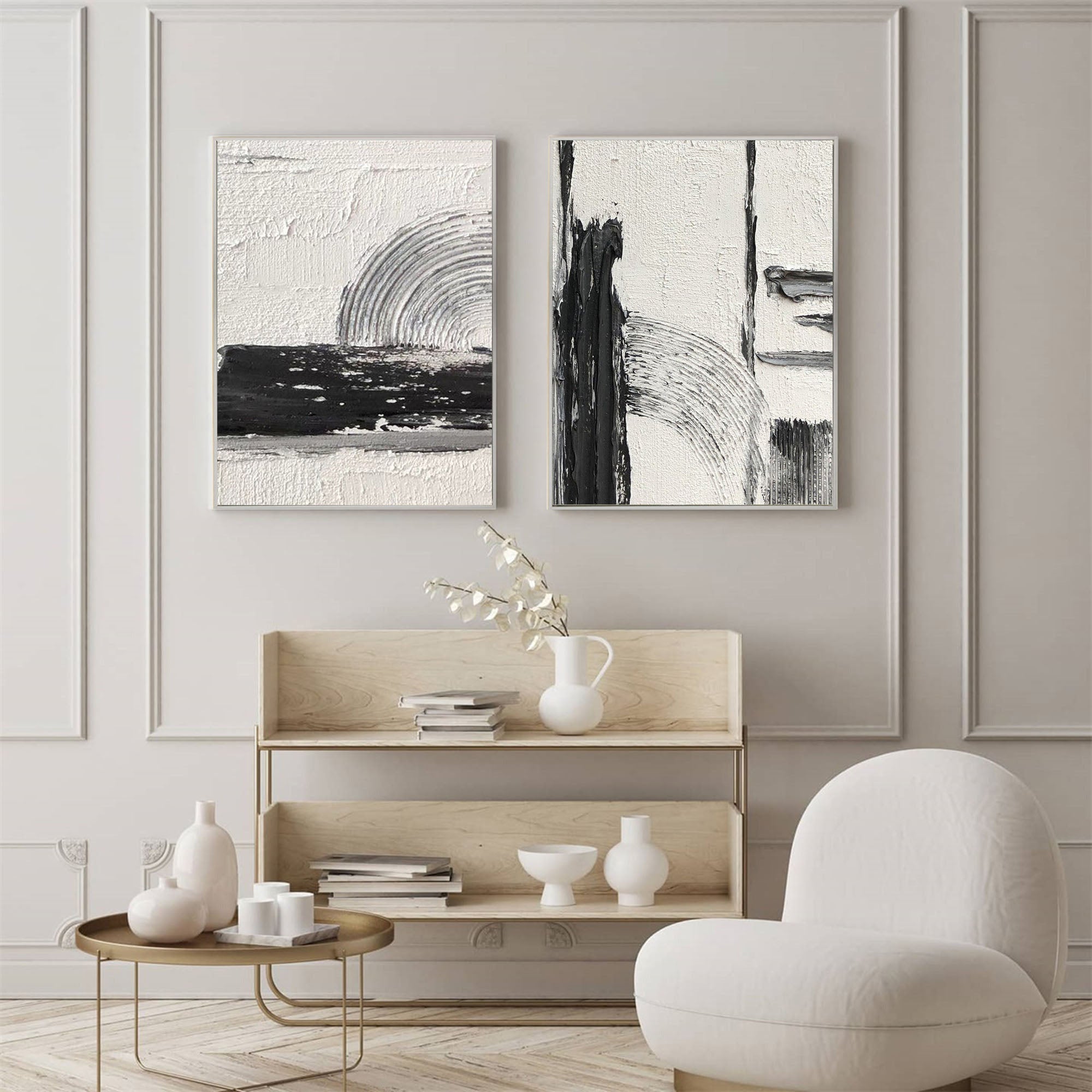 Bold Harmony: Black and White Textured Canvas Duo SET OF 2