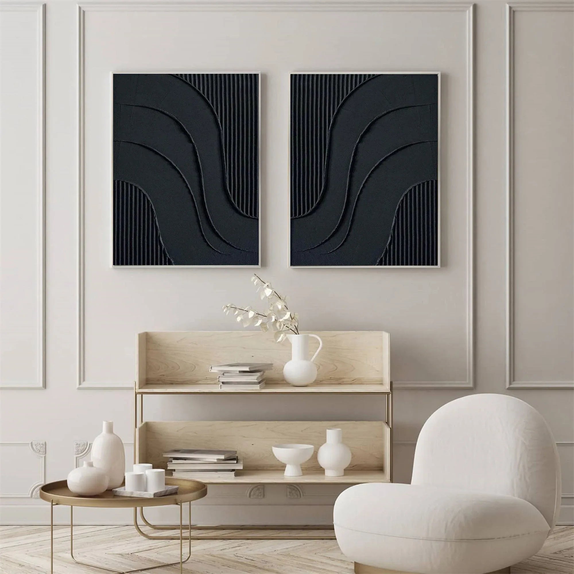 Midnight Flow- Abstract Black Textured Canvas Duo Set of 2 - artextured
