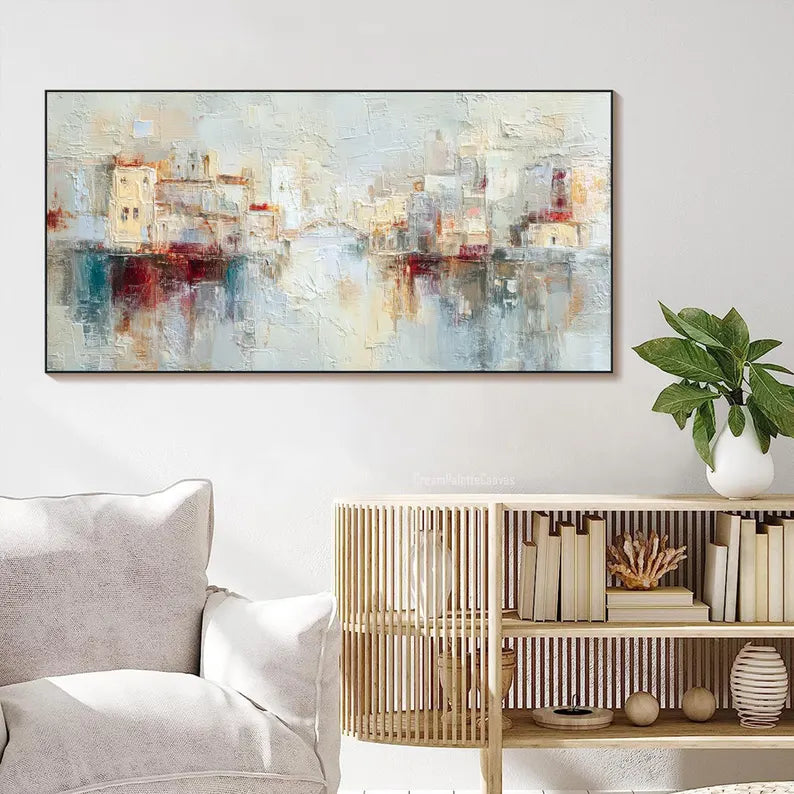 City of Reflections – Abstract Textured Cityscape Painting#AB14012