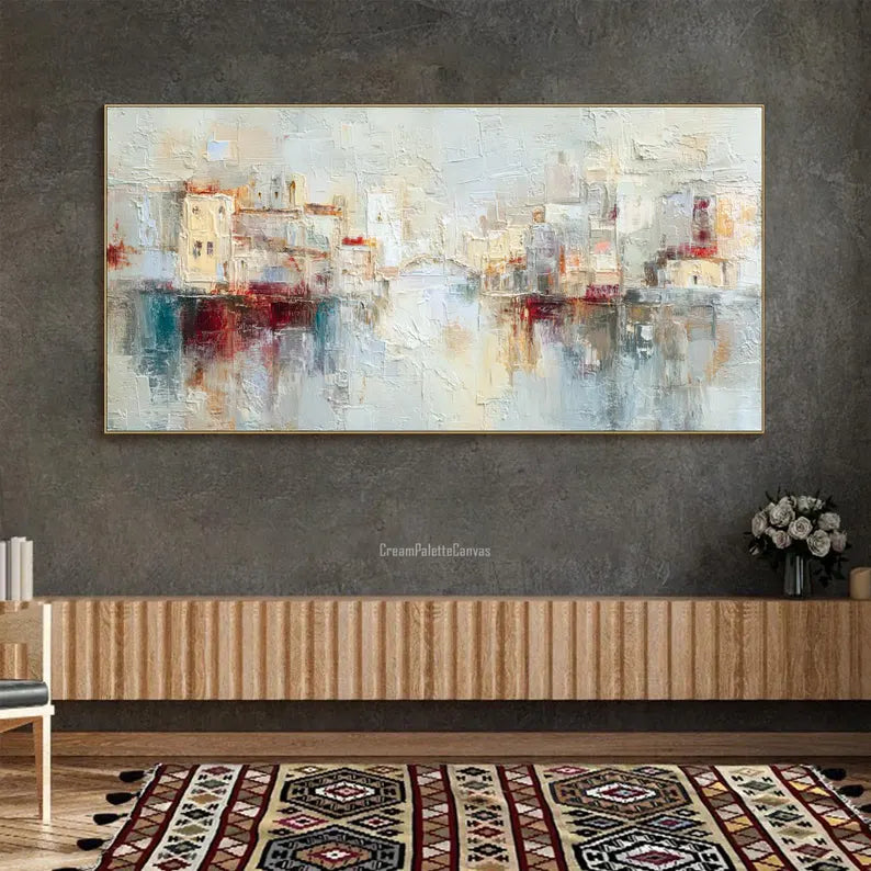 City of Reflections – Abstract Textured Cityscape Painting#AB14012