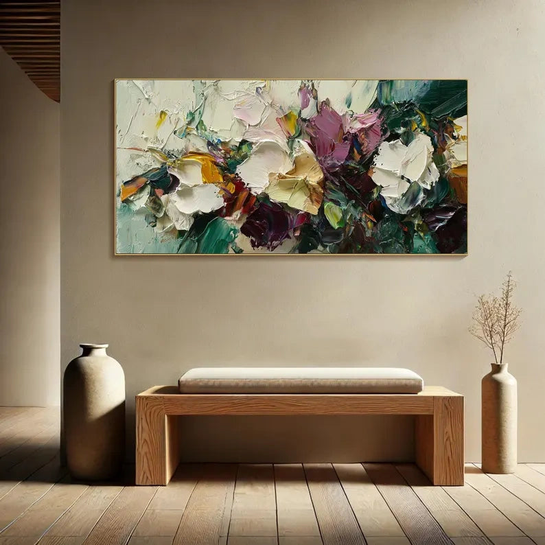 Wild Bloom Symphony – Abstract Thick Textured Floral Painting#AB14011