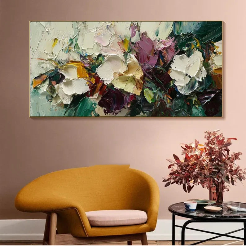 Wild Bloom Symphony – Abstract Thick Textured Floral Painting#AB14011