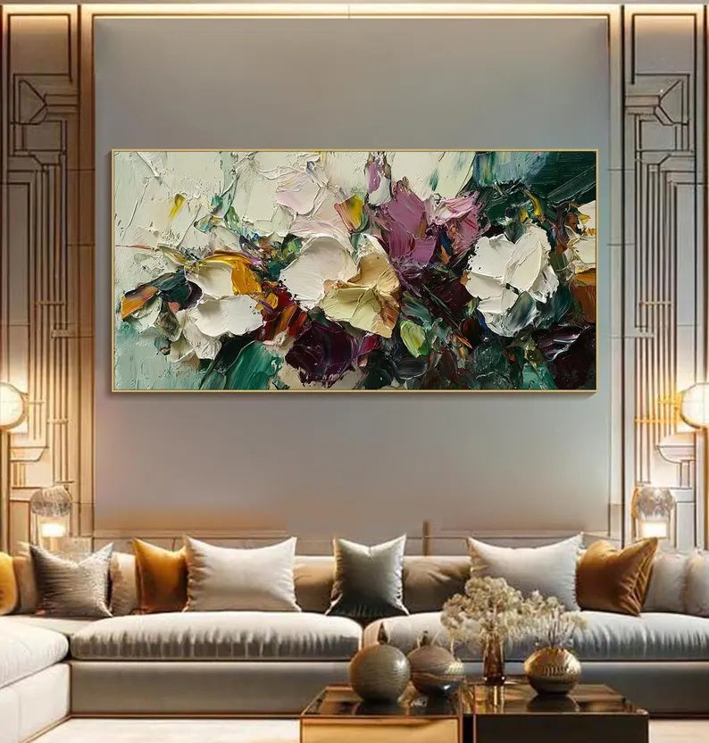 Wild Bloom Symphony – Abstract Thick Textured Floral Painting#AB14011