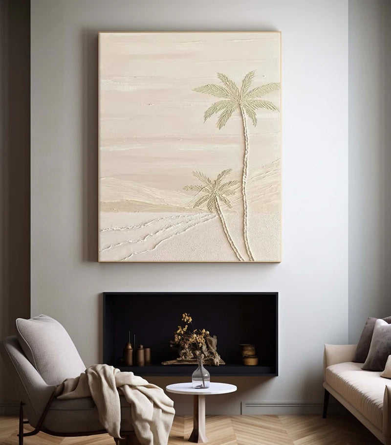 Quiet Palm Horizon-Handcrafted Textured Wall Art#AB14141