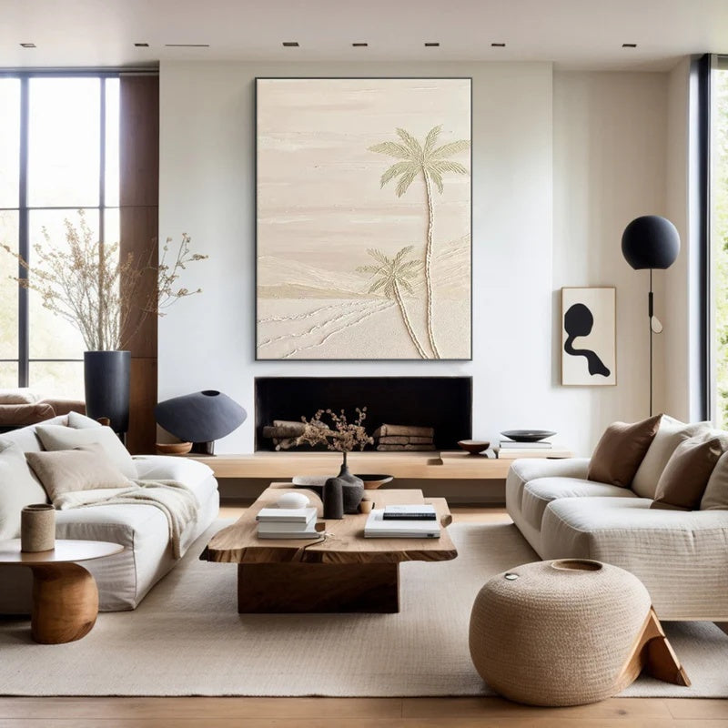 Quiet Palm Horizon-Handcrafted Textured Wall Art#AB14141