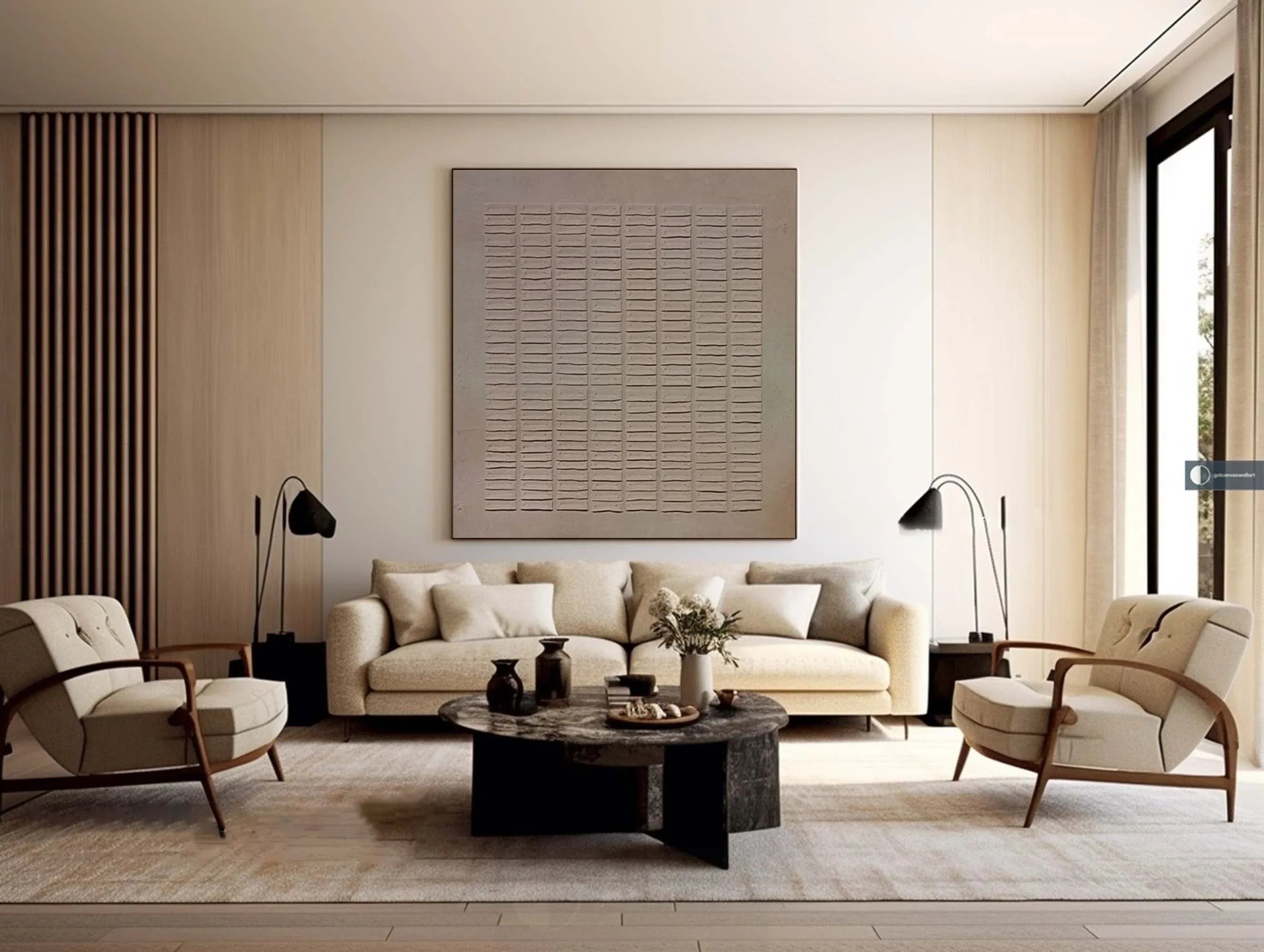 Earthy Grid Textured Canvas-Modern Minimalist Vertical Stripes Geometric Abstract Wall Art - artextured