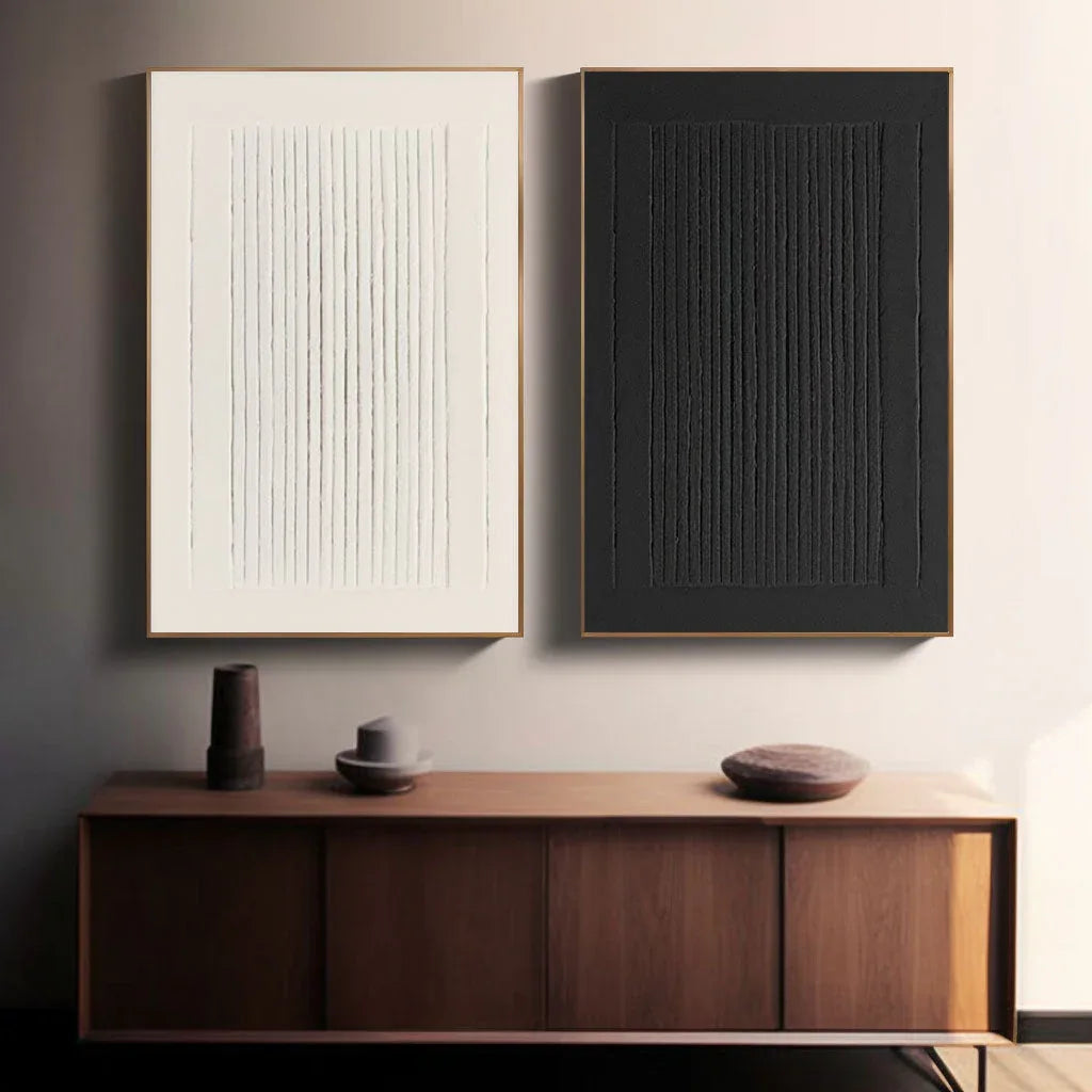 Dual Symmetry SET OF 2-Modern Minimalist Geometric Vertical Stripes Texture Abstract Wall Art - artextured