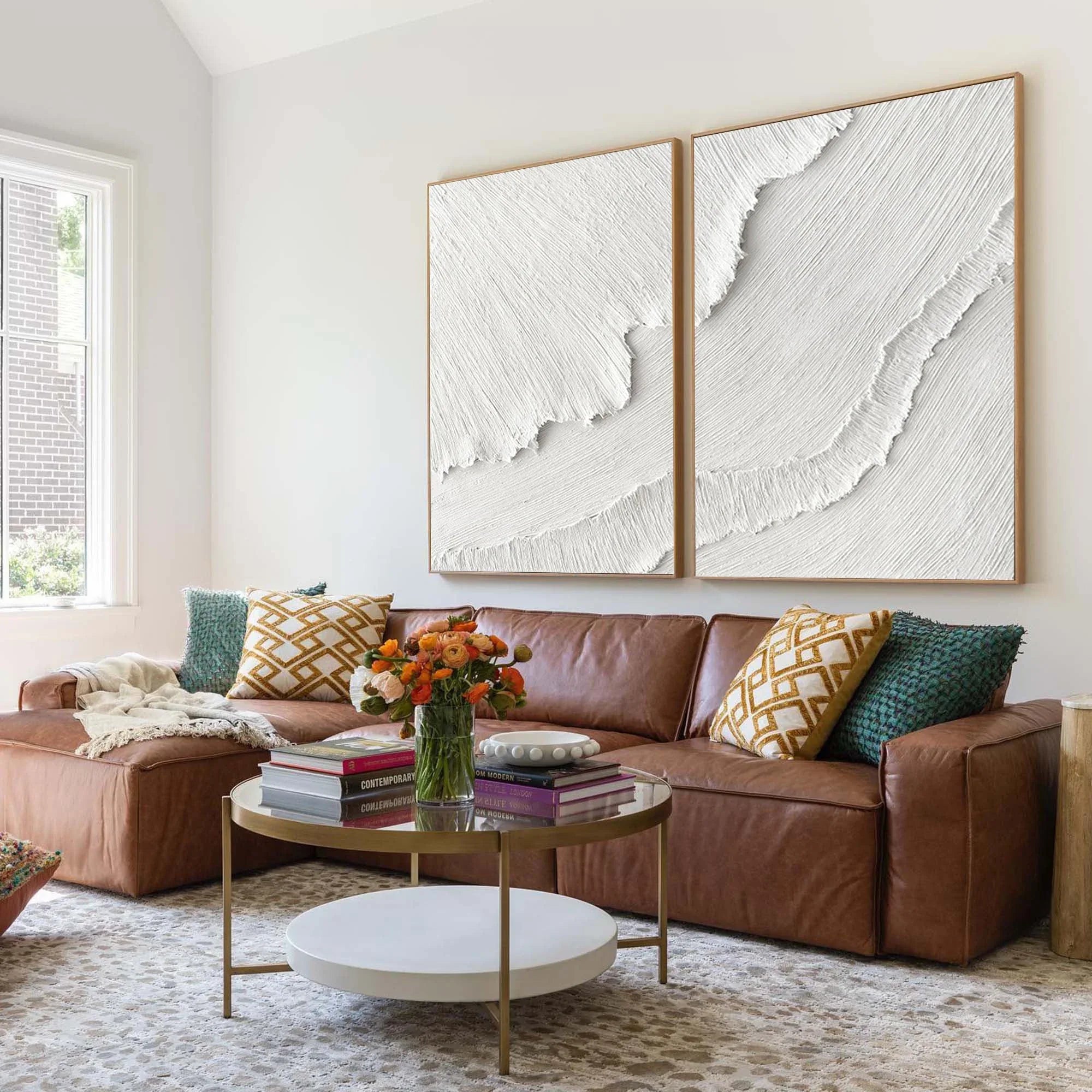 White Plaster 3D Textured Minimalist Abstract Art on Canvas SET OF 2 - artextured