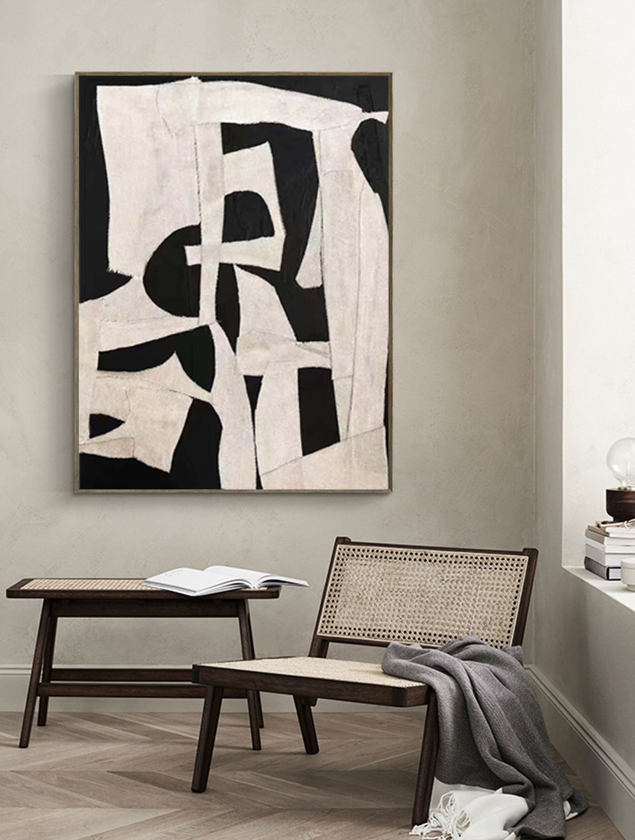 Abstract Harmony: Black and White Geometric Canvas