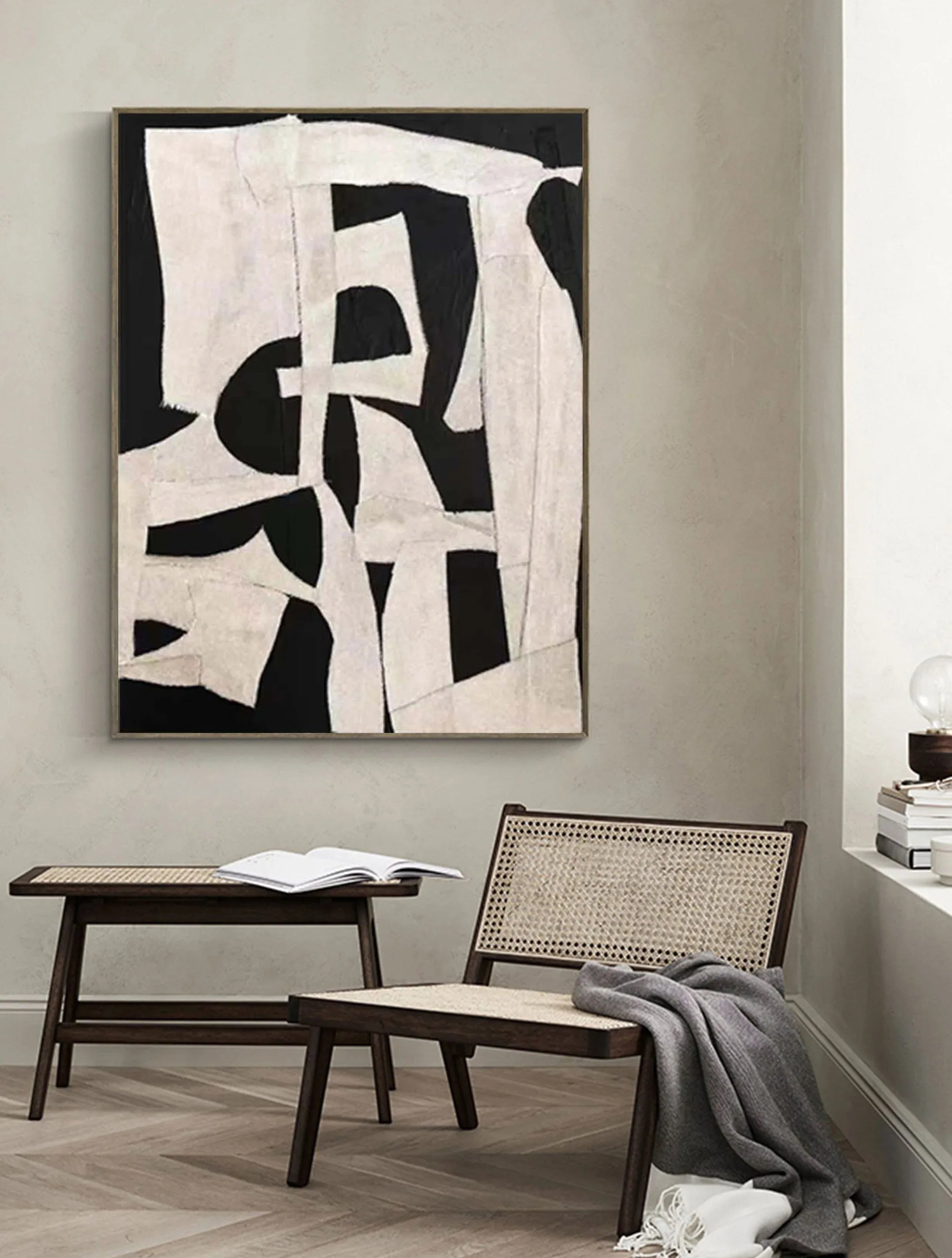 Abstract Harmony-Modern Minimalist Decoration Black and White Geometric Block Abstract Wall Art - artextured