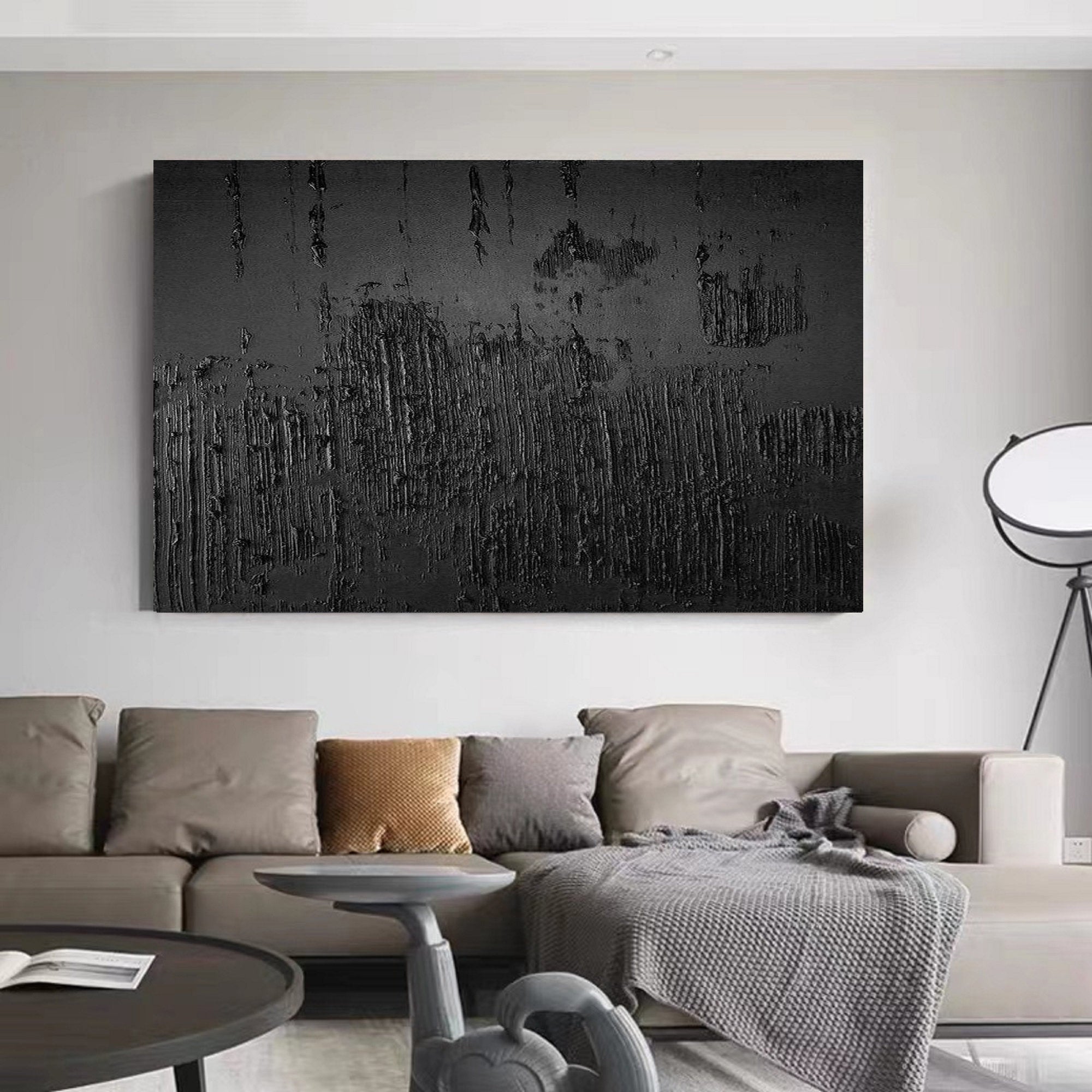 Black Minimalist Abstract Painting - Textured Modern Wall Art