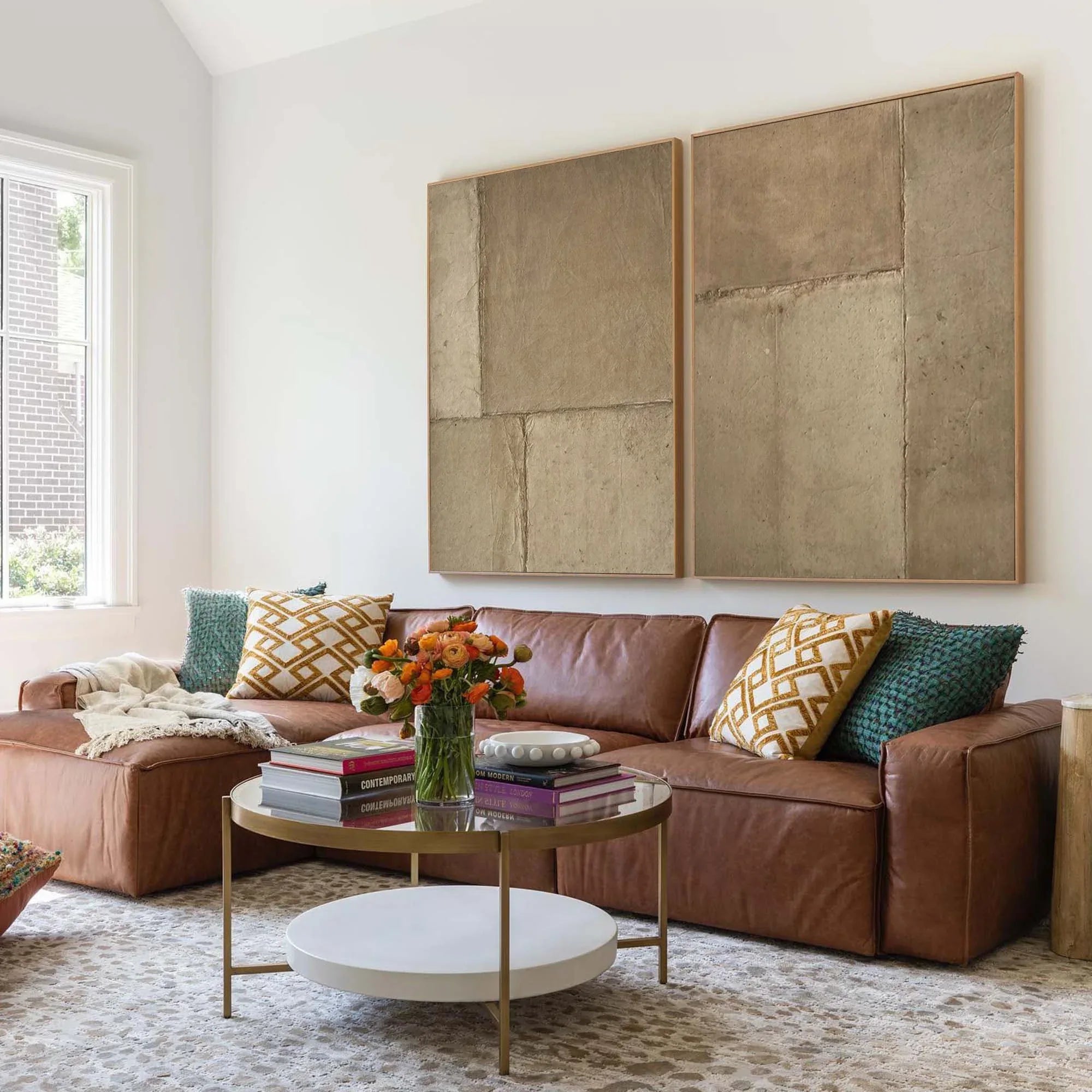 Rustic Harmony-Modern Hand Painted Geometric Light Brown Diptych Abstract Wall Art - artextured