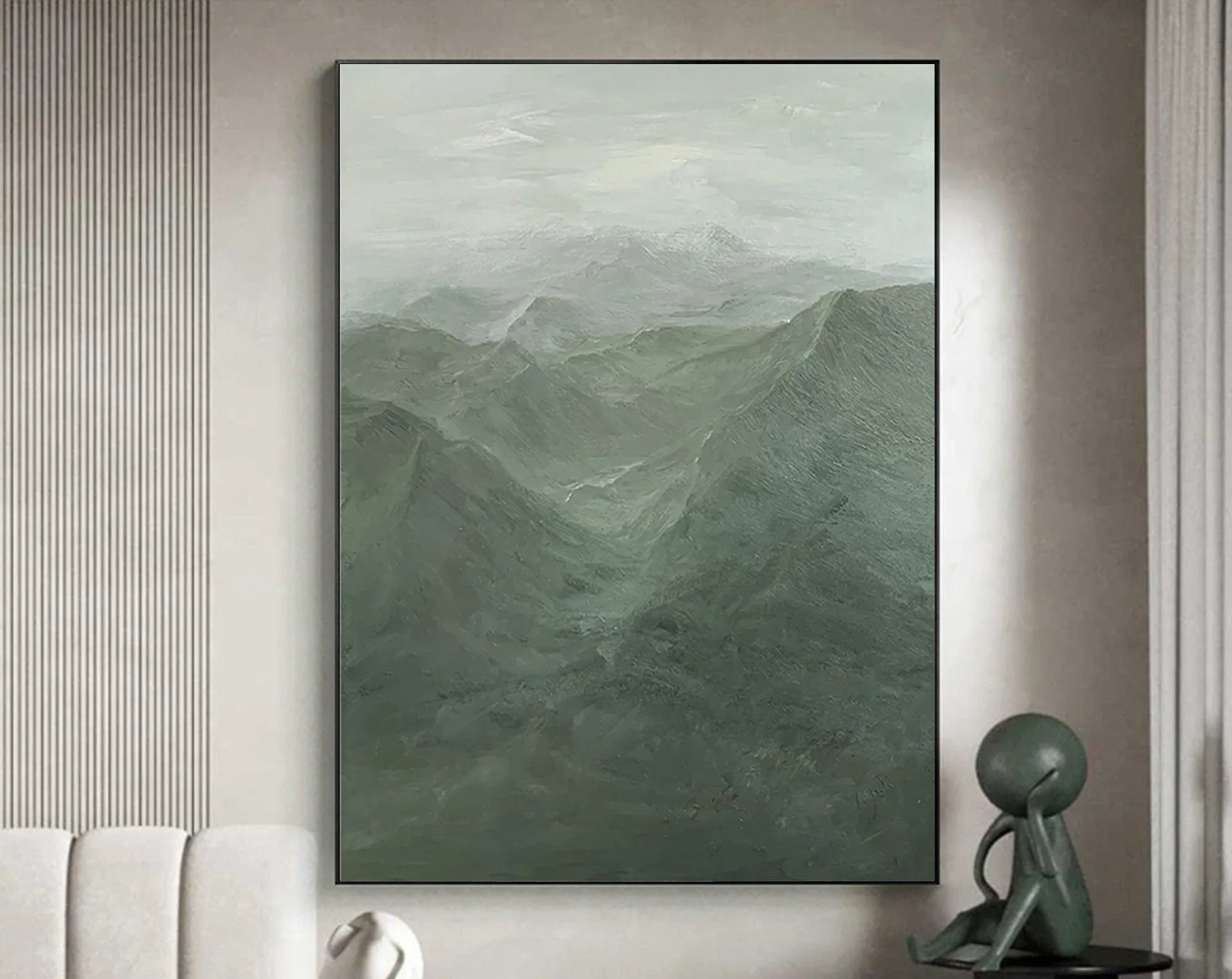 Misty Green Mountain Abstract Oil Painting - Tranquil Wall Art - artextured
