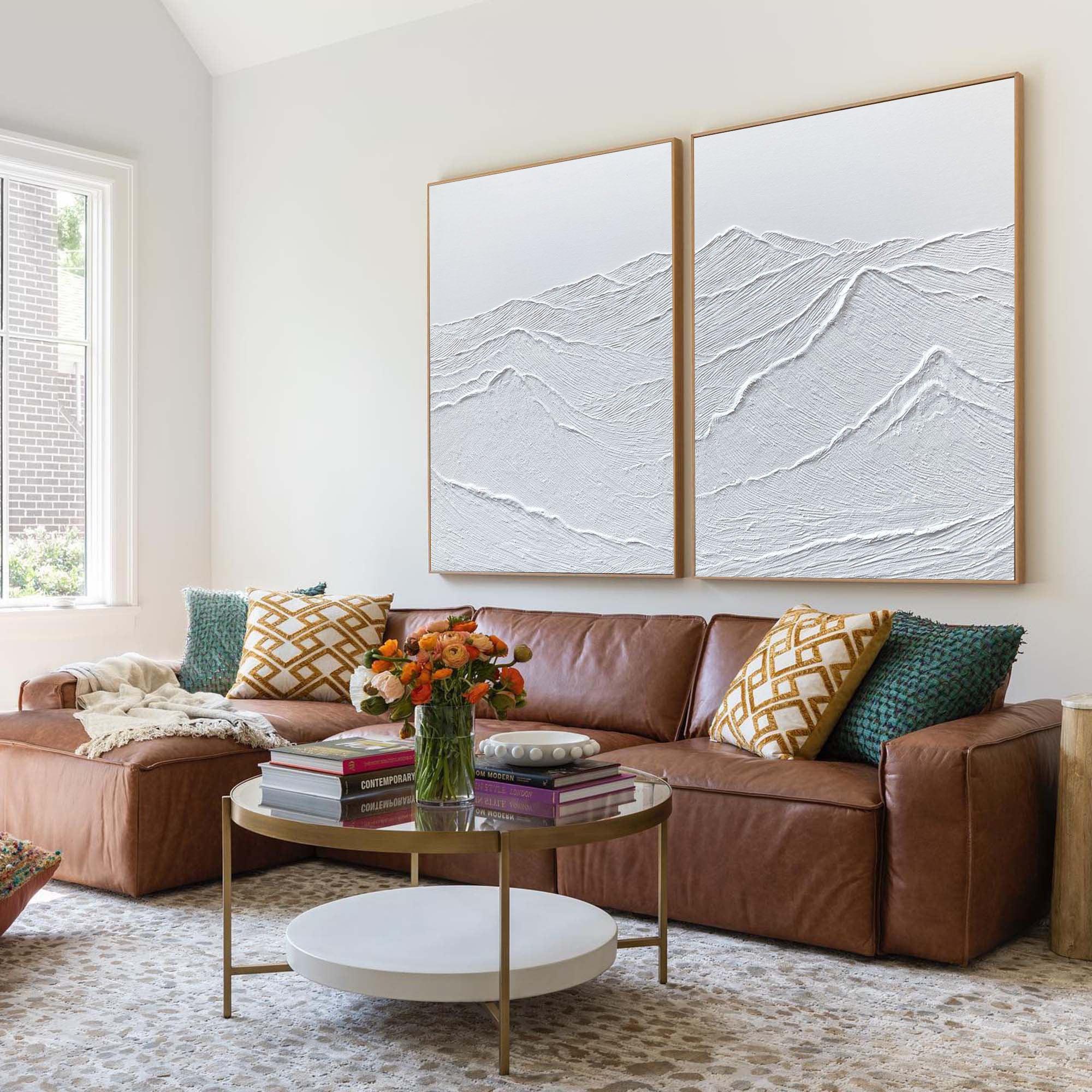 Tranquil Peaks Wall Art Set OF 2-Pure White Mountains Abstract Texture Wall Art for Interior Decoration - artextured