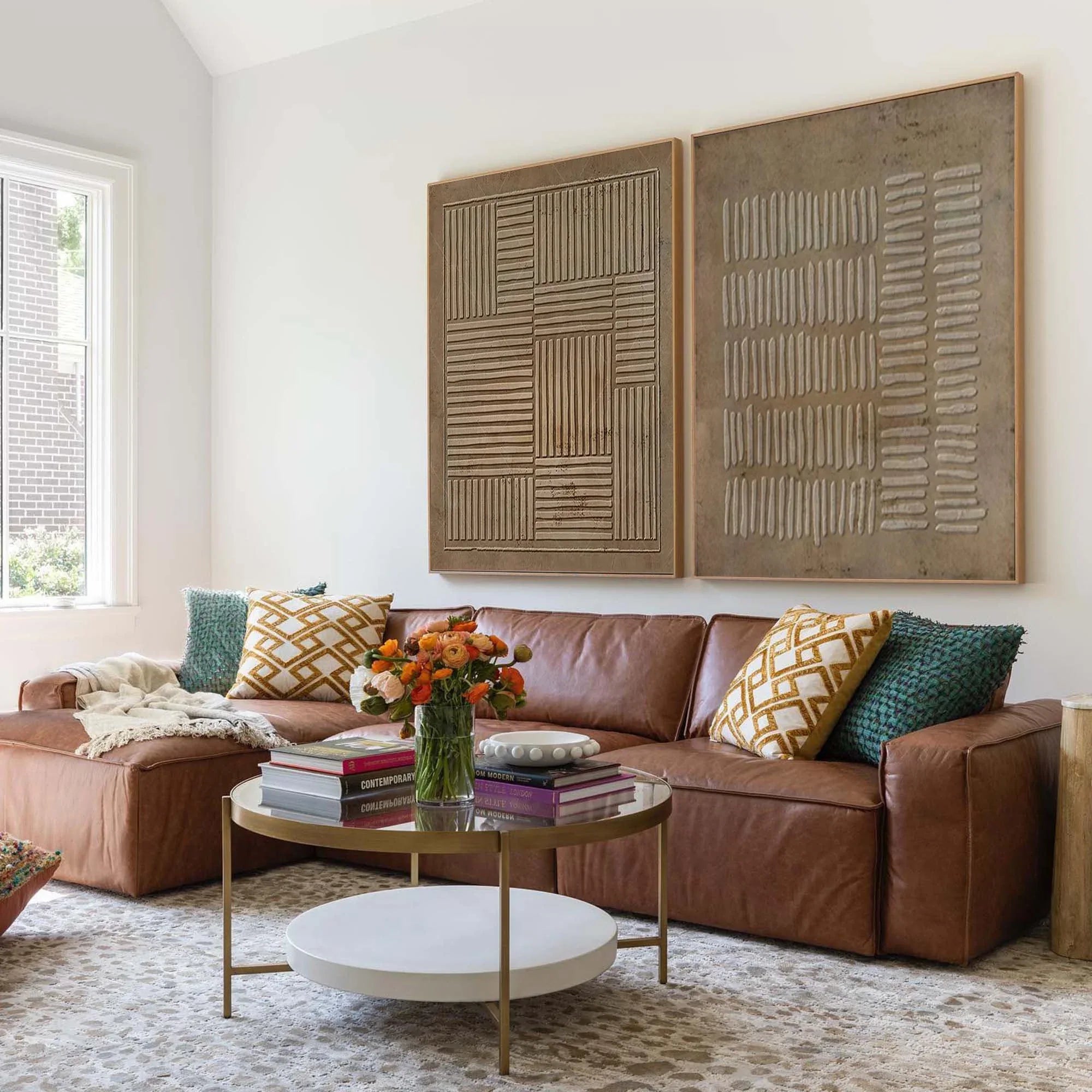 Linear Harmony SET OF 2-Handmade Geometric Vertical and Horizontal Stripes Texture Abstract Wall Art - artextured