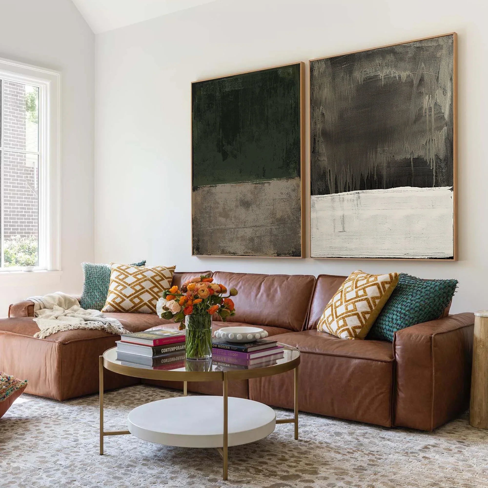 Emerald Mist Dual Canvas SET OF 2-Abstract Texture Oil Painting Wall Art for Home Decoration - artextured