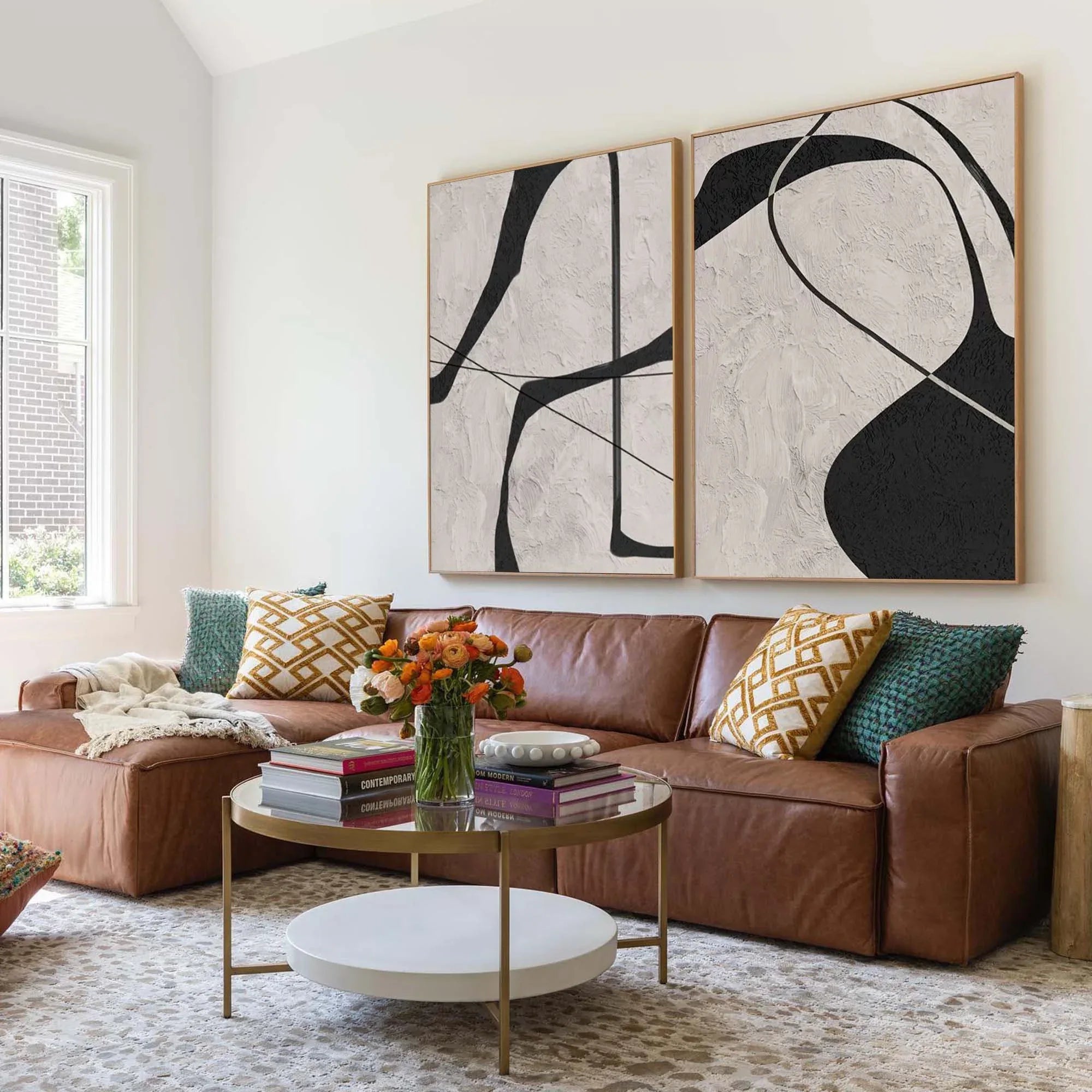 Abstract Monochrome Wall Art SET OF 2– Home Decoration Abstract Texture Lines Oil Painting - artextured