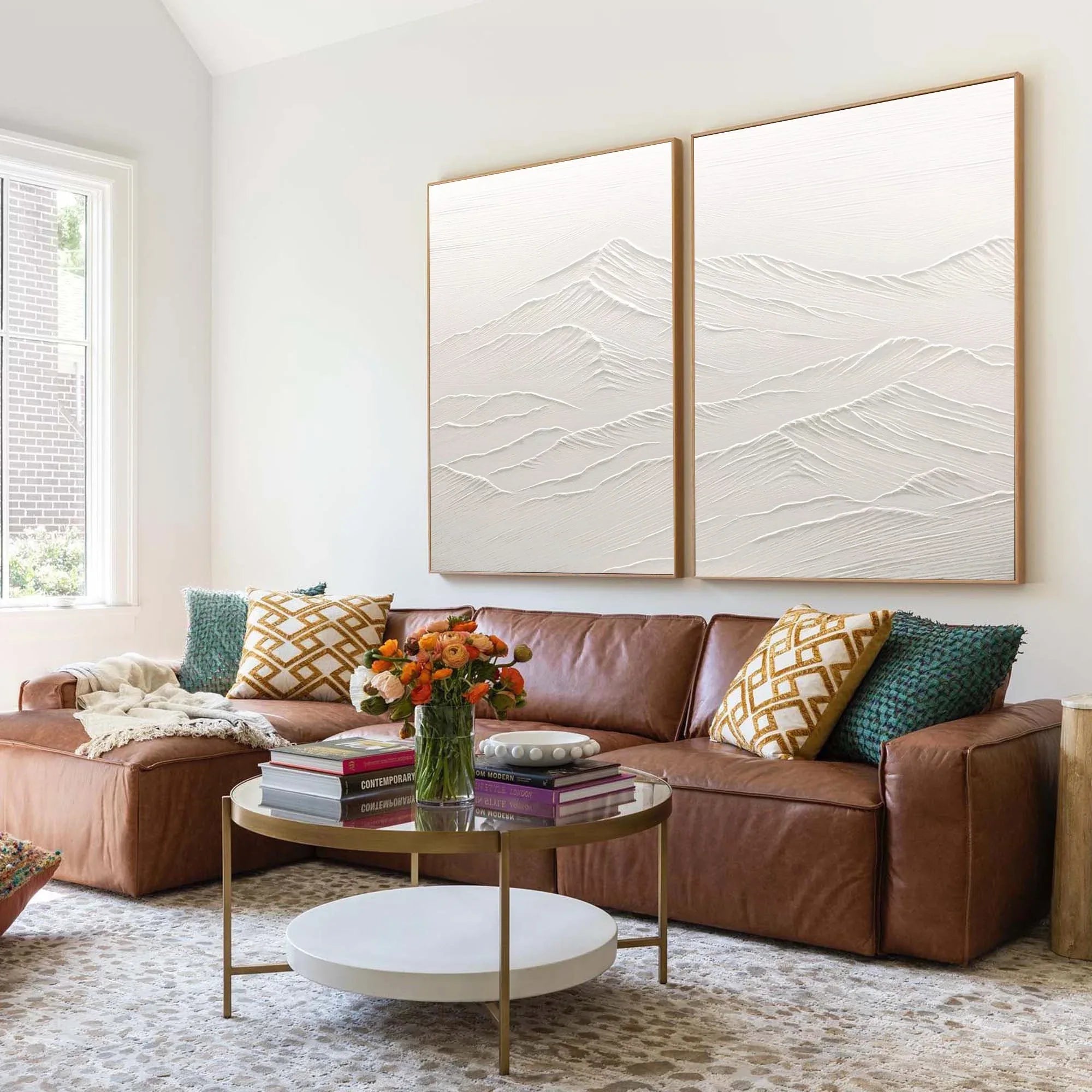 Ethereal Peaks Diptych SET OF 2-Wabi-Sabi Mountain Texture Wall Art - artextured