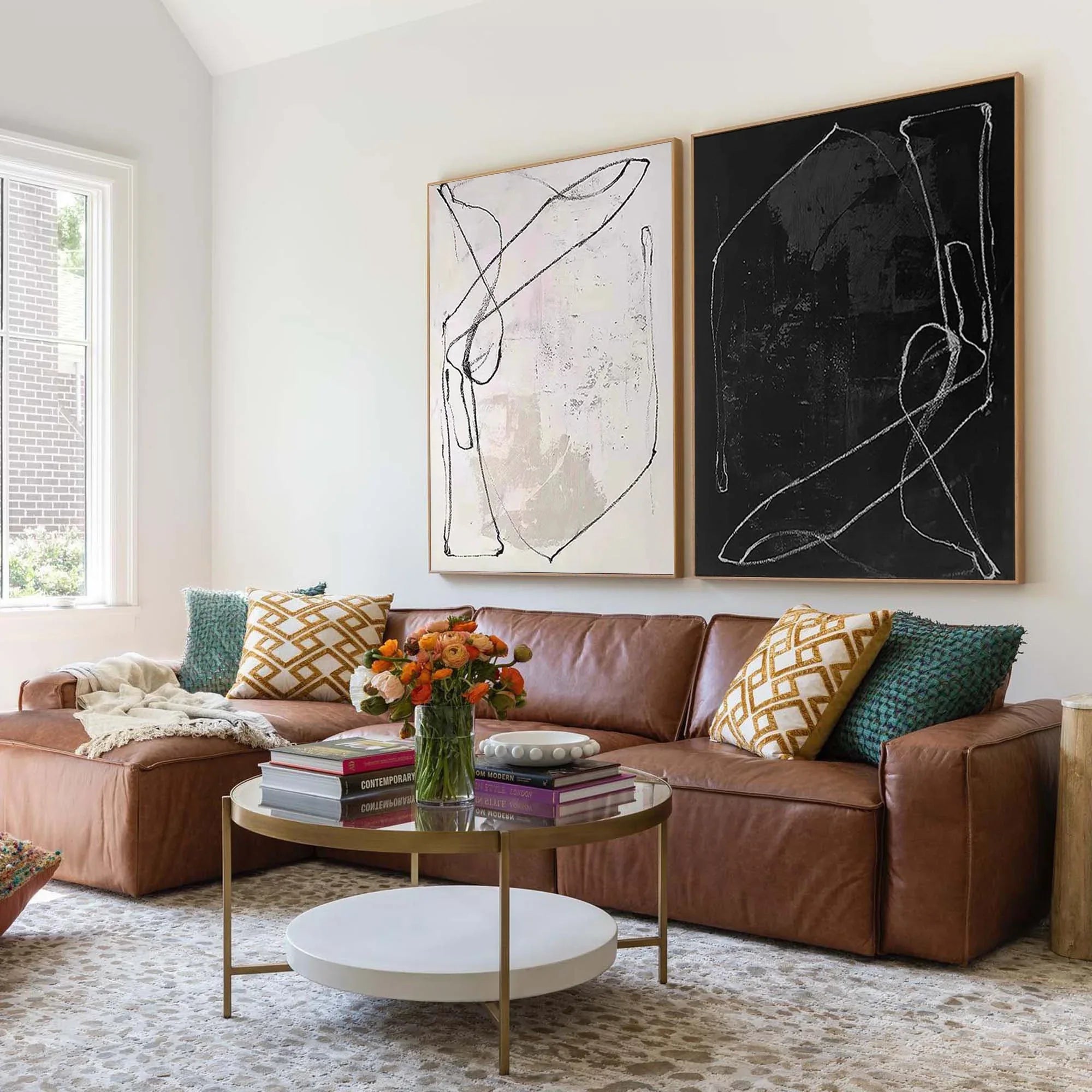 Monochrome Rhythm-Abstract Line Canvas Duo SET OF 2 - artextured