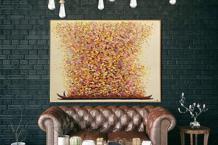 Whispers of the Deep Abstract Art-Hand-Painted Abstract Particle Dream Boat Oil Painting Wall Art - artextured