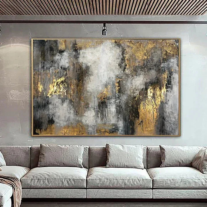Ethereal Abstract-Hand-Painted Abstract Gray and Gold Texture Dance Wall Art - artextured