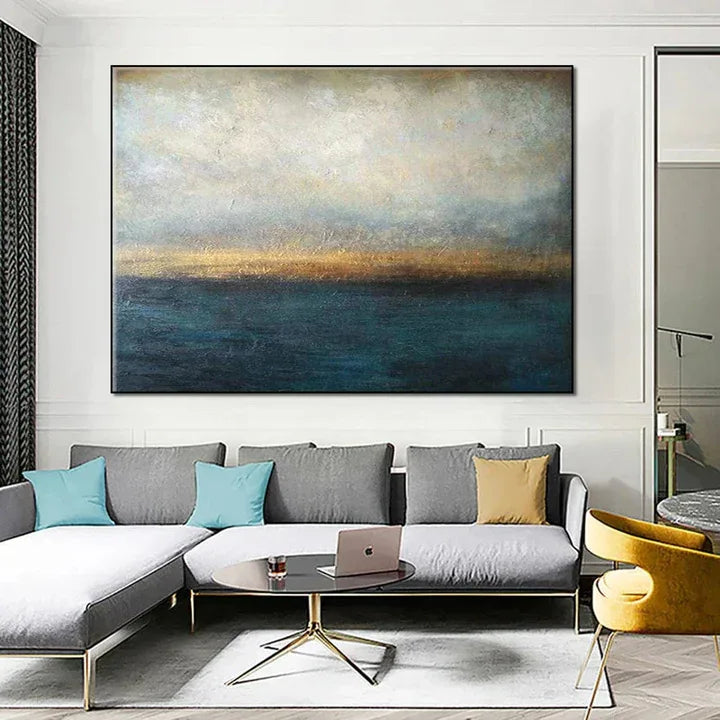 Horizon’s Golden Hush-Deep-Sea Gilding Texture Oil Painting Wall Art for Modern Interior Design - artextured