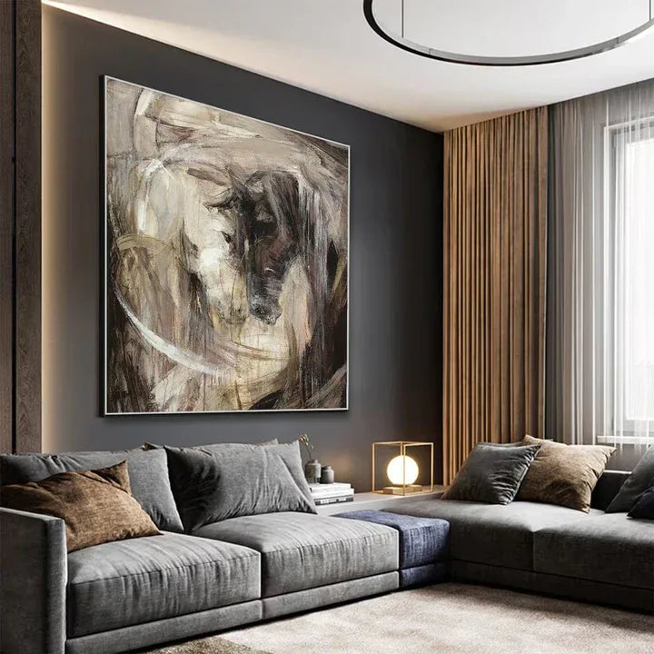 Confrontation-Hand-Painted Abstract Oil Painting Featuring a Spiritual Duel Between Two Horses, Showcasing Wall Art - artextured