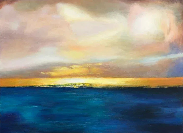 Sunset Serenity-Hand-Painted Sea and Dusk Blend Abstract Oil Painting Wall Art - artextured