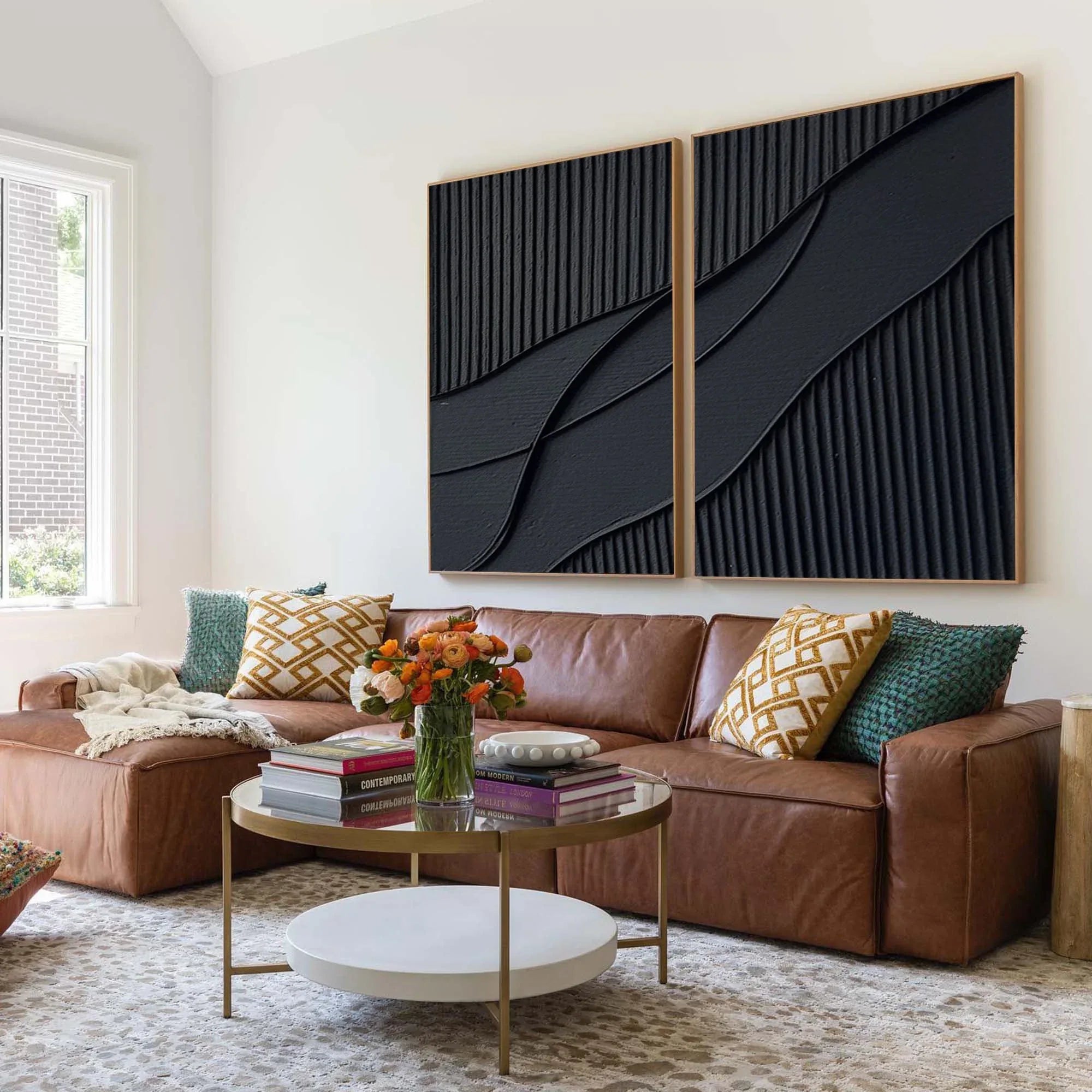 Shadow Waves Abstract Painting SET OF 2-Modern Minimalist Black Textured Abstract Wall Art - artextured