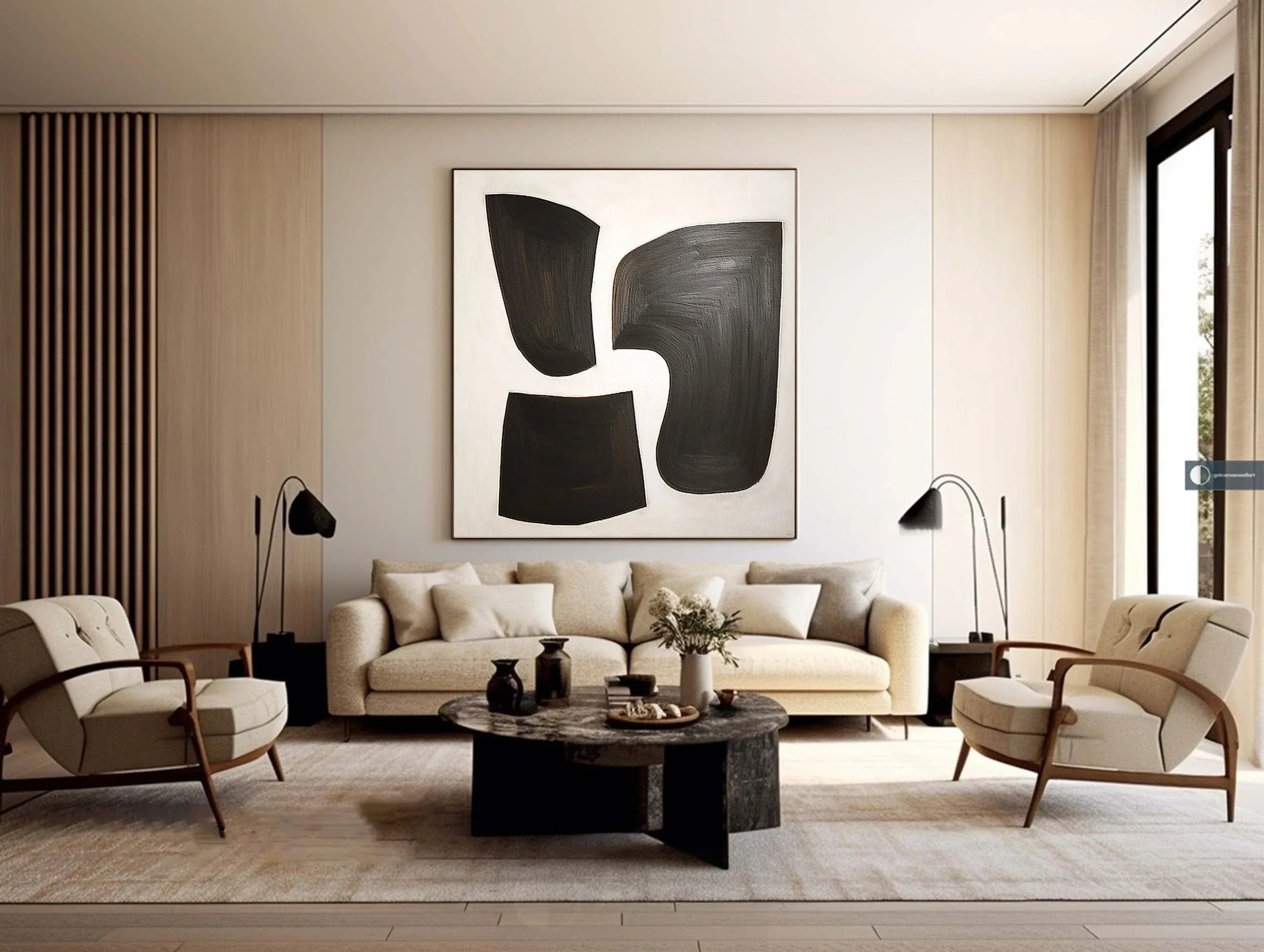 Monochrome Flow Wall Art-Modern Interior Design Minimalist Black and White Abstract Oil Painting - artextured
