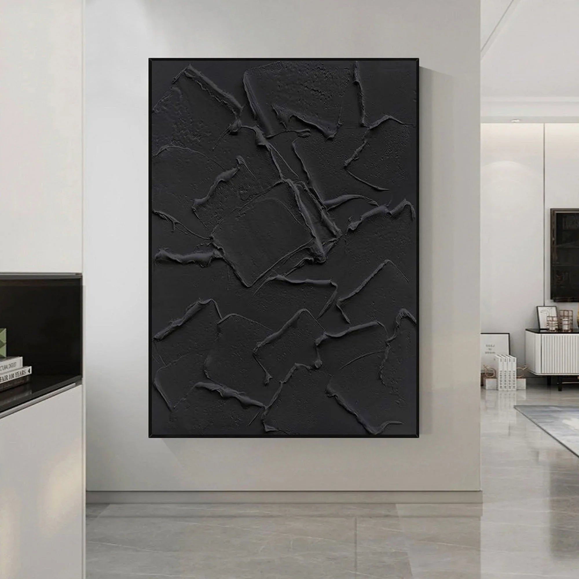 Shadow Layers-Minimalist pure black three-dimensional abstract wall art - artextured