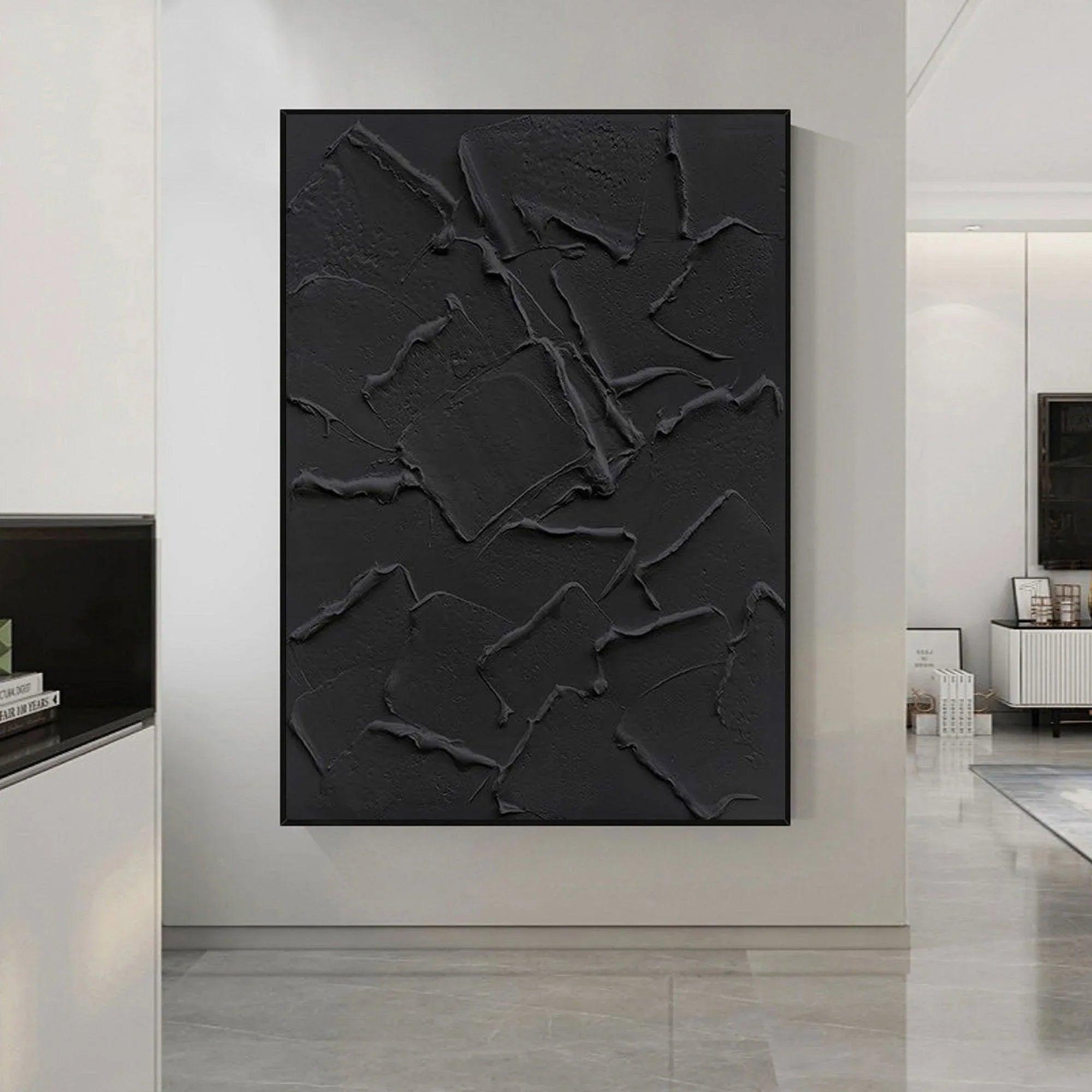 Shadow Layers-Minimalist pure black three-dimensional abstract wall art - artextured