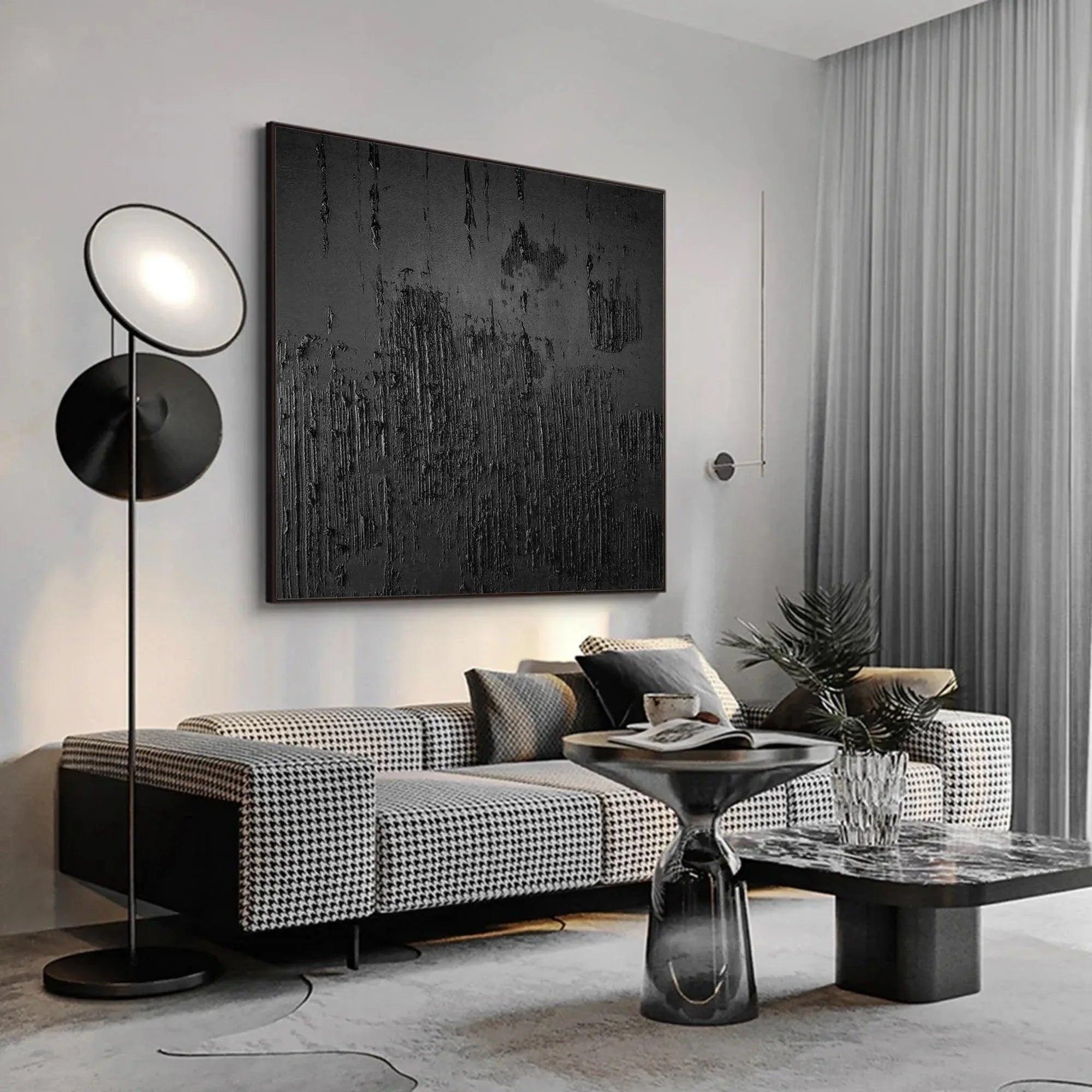 Textured Black Canvas Wall Art - Abstract Minimalist Design - artextured