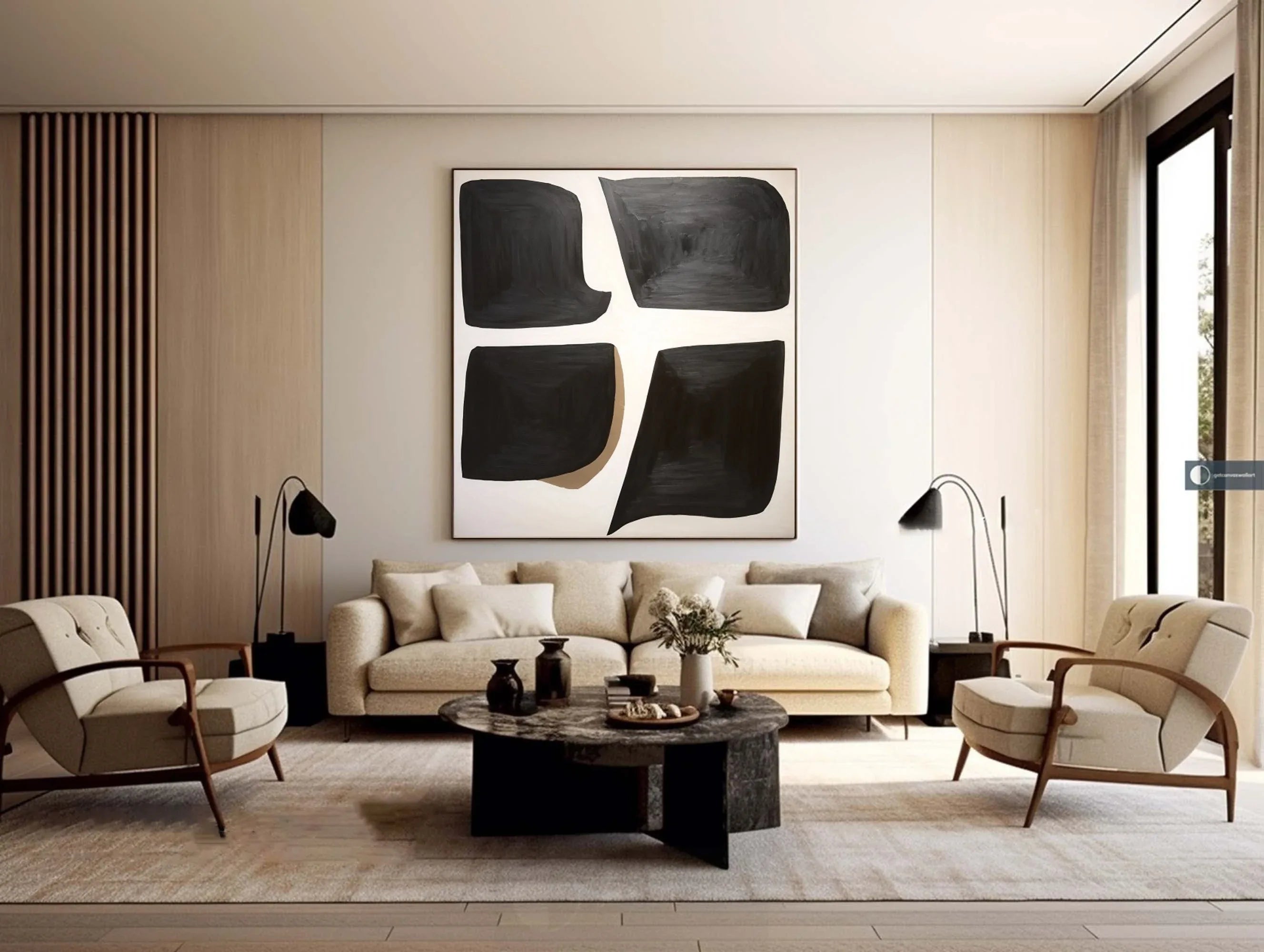 Abstract Balance Wall Art-Minimalist Black and White Geometric Balance Abstract Oil Painting - artextured