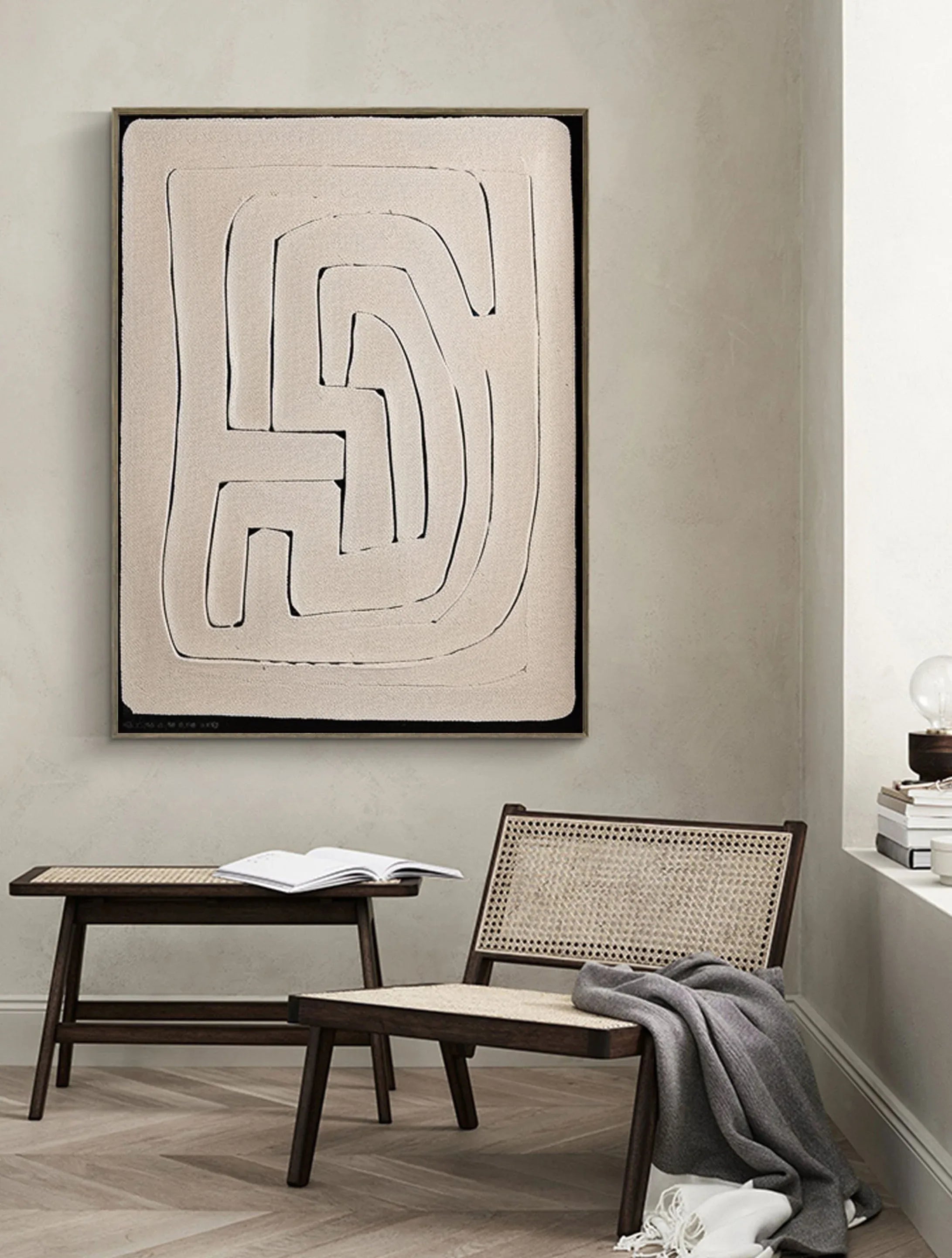 Texture Maze-Modern Hand Drawn Geometric Maze Wabi Sabi Abstract Wall Art - artextured